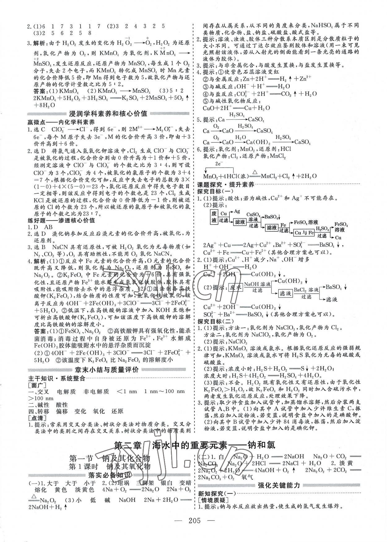 2022年新課程學(xué)案高中同步導(dǎo)學(xué)高中化學(xué)必修第一冊人教版 參考答案第5頁