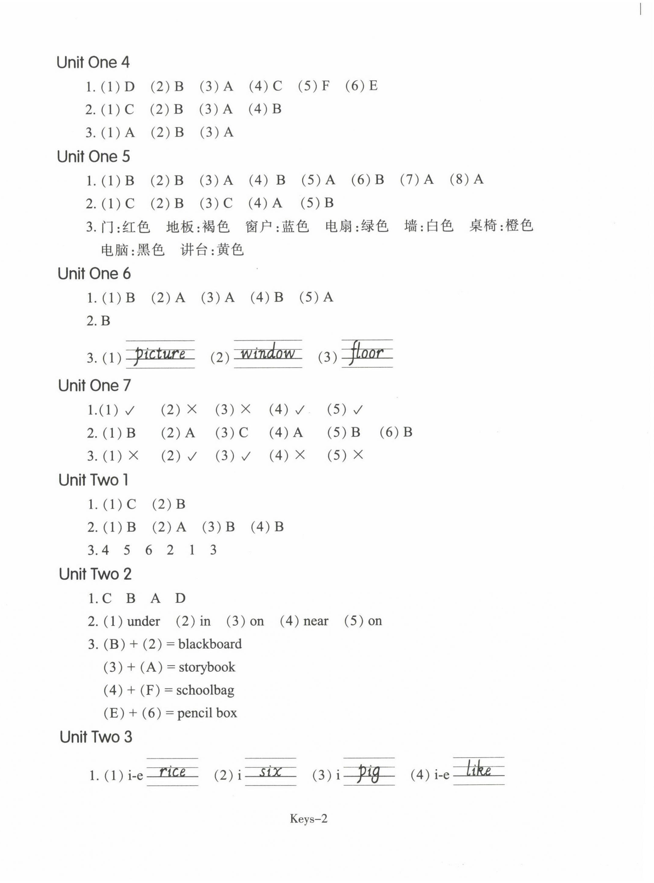 2022年每课一练浙江少年儿童出版社四年级英语上册人教版 参考答案第2页