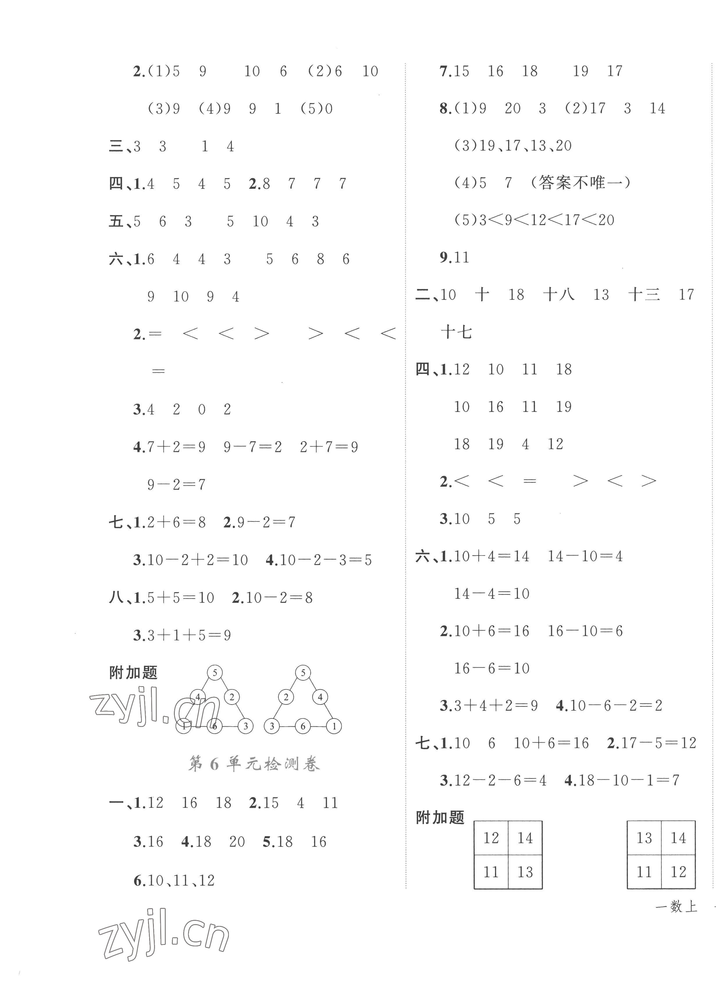 2022年名師面對(duì)面先學(xué)后練一年級(jí)數(shù)學(xué)上冊(cè)人教版 參考答案第3頁(yè)