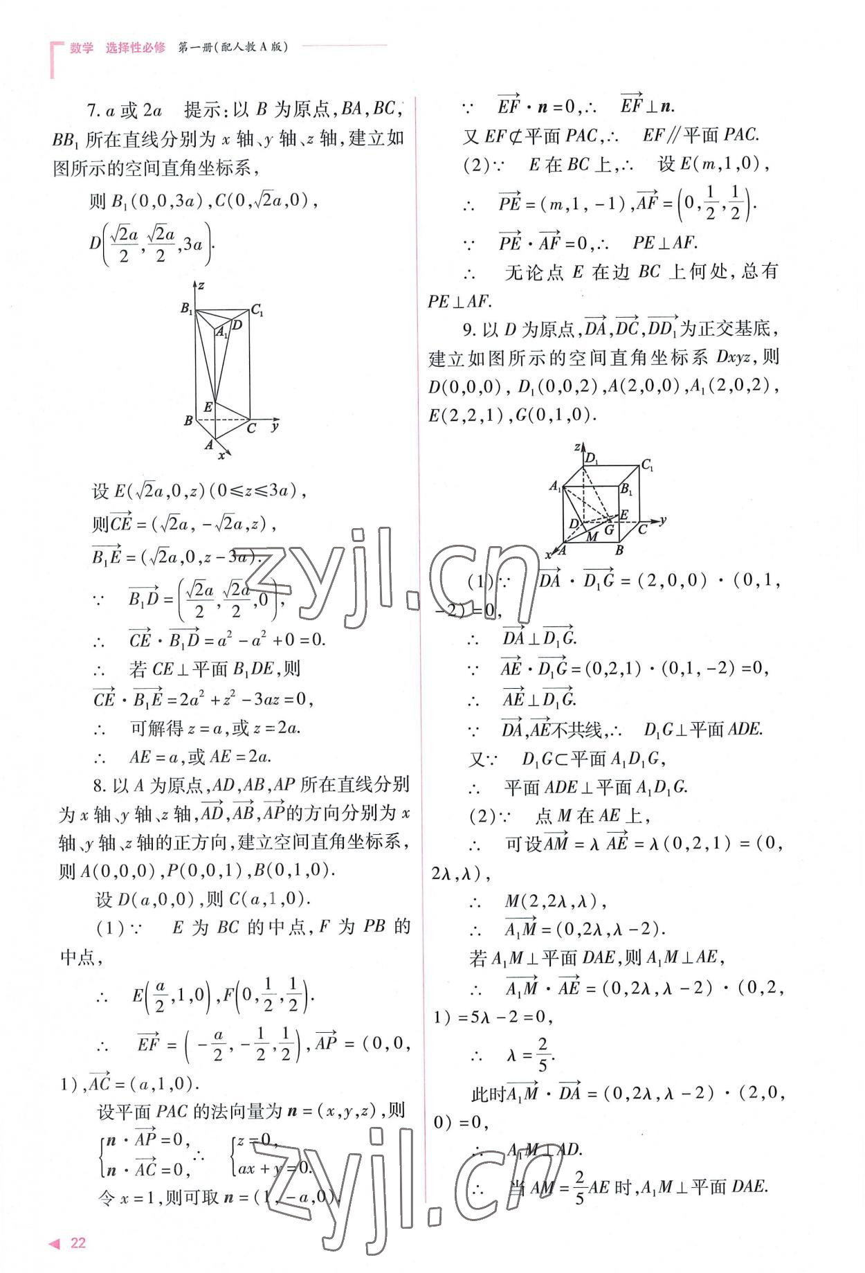 2022年普通高中新課程同步練習(xí)冊(cè)高中數(shù)學(xué)選擇性必修第一冊(cè)人教版 參考答案第22頁