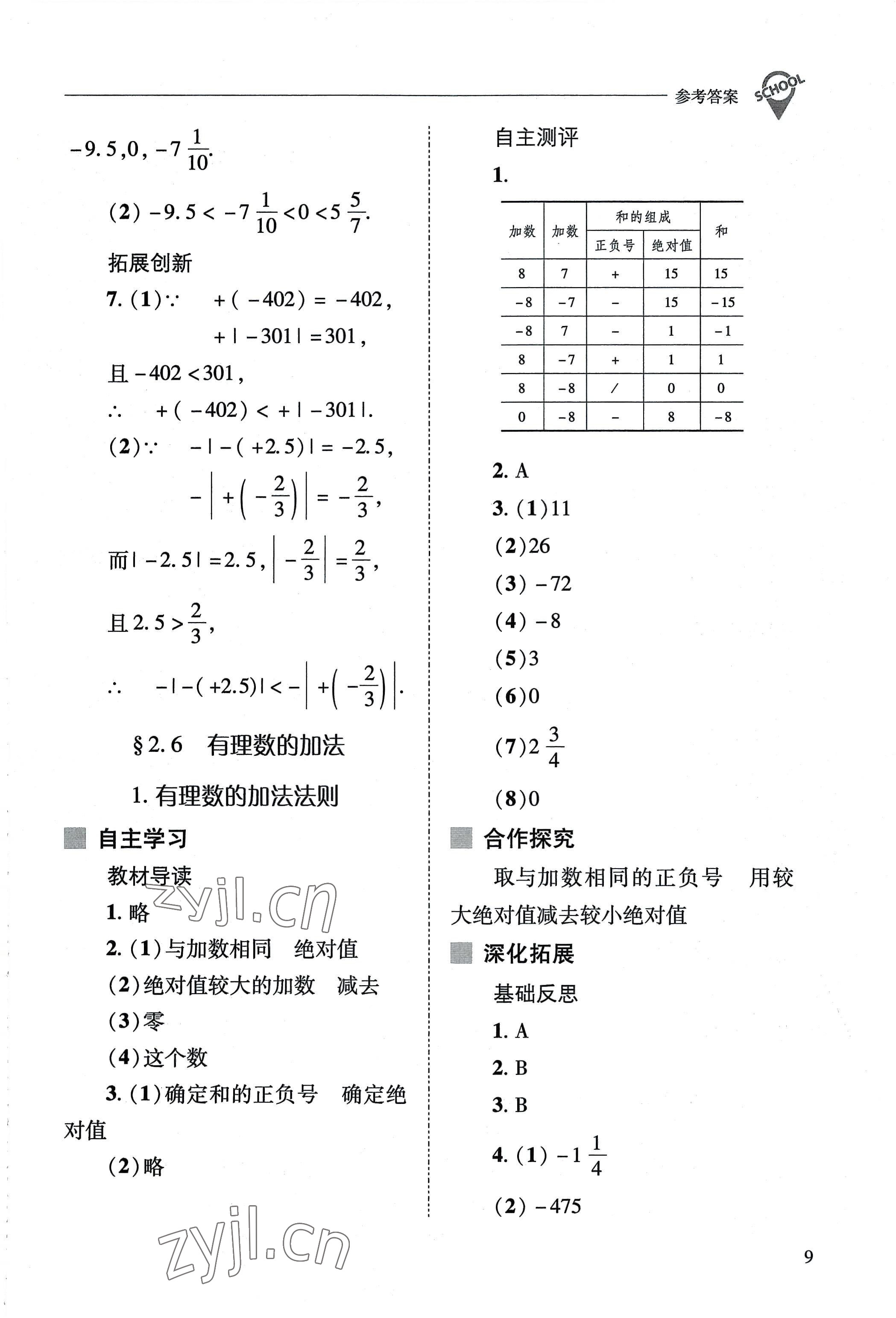 2022年新課程問(wèn)題解決導(dǎo)學(xué)方案七年級(jí)數(shù)學(xué)上冊(cè)華師大版 參考答案第9頁(yè)