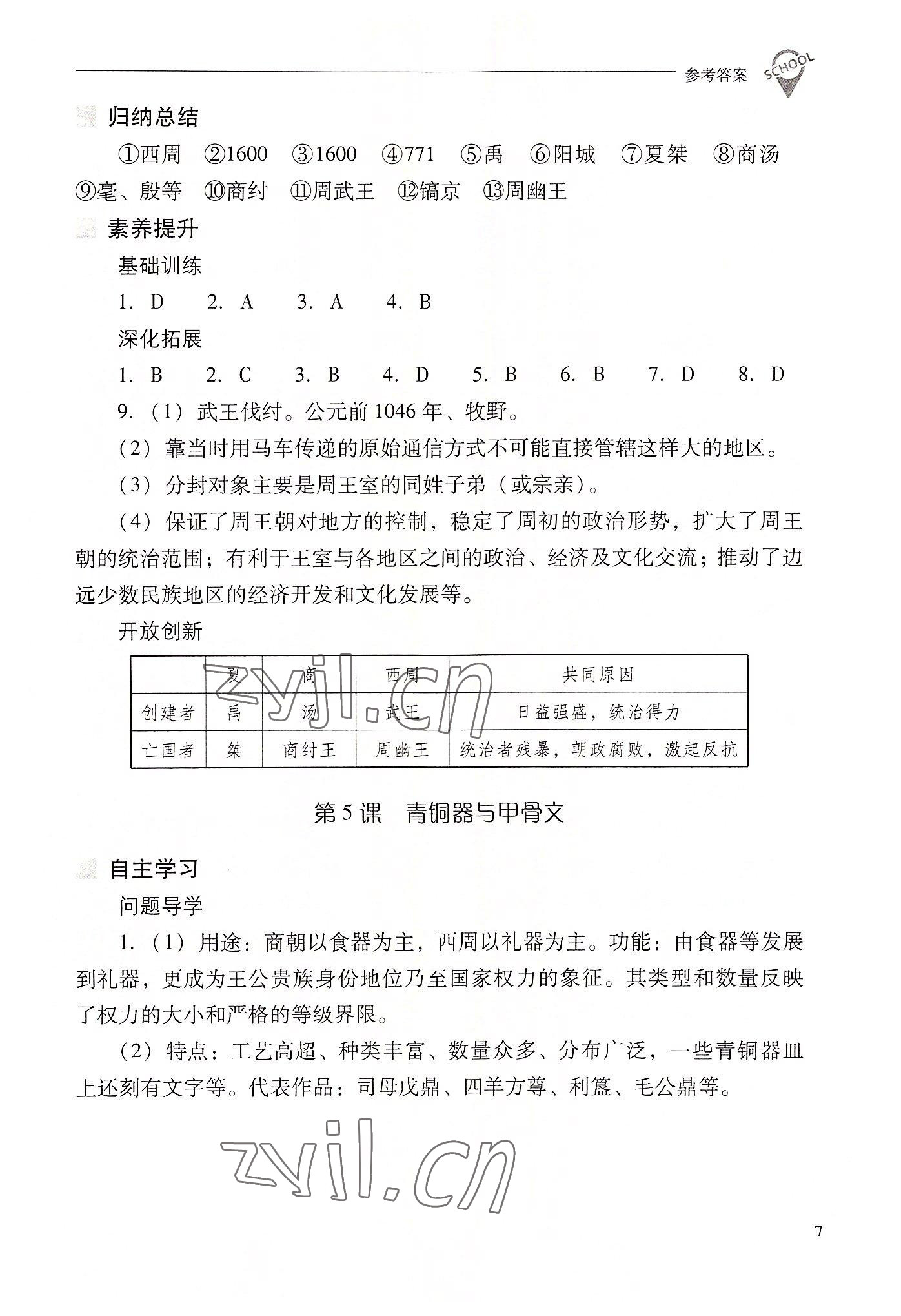 2022年新课程问题解决导学方案七年级历史上册人教版 参考答案第7页