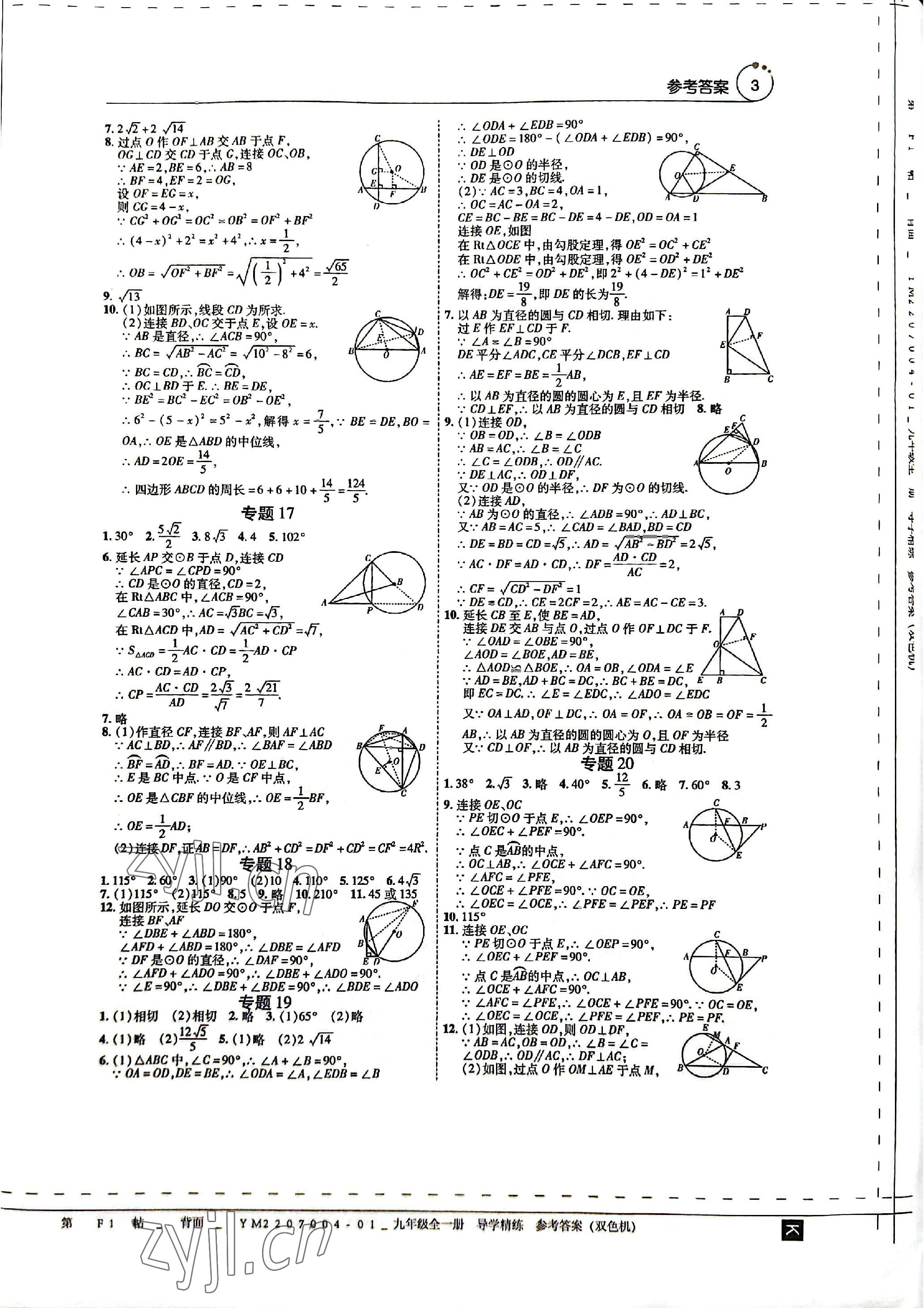 2022年課堂專題導(dǎo)學(xué)精練九年級(jí)數(shù)學(xué)全一冊(cè)人教版 參考答案第3頁