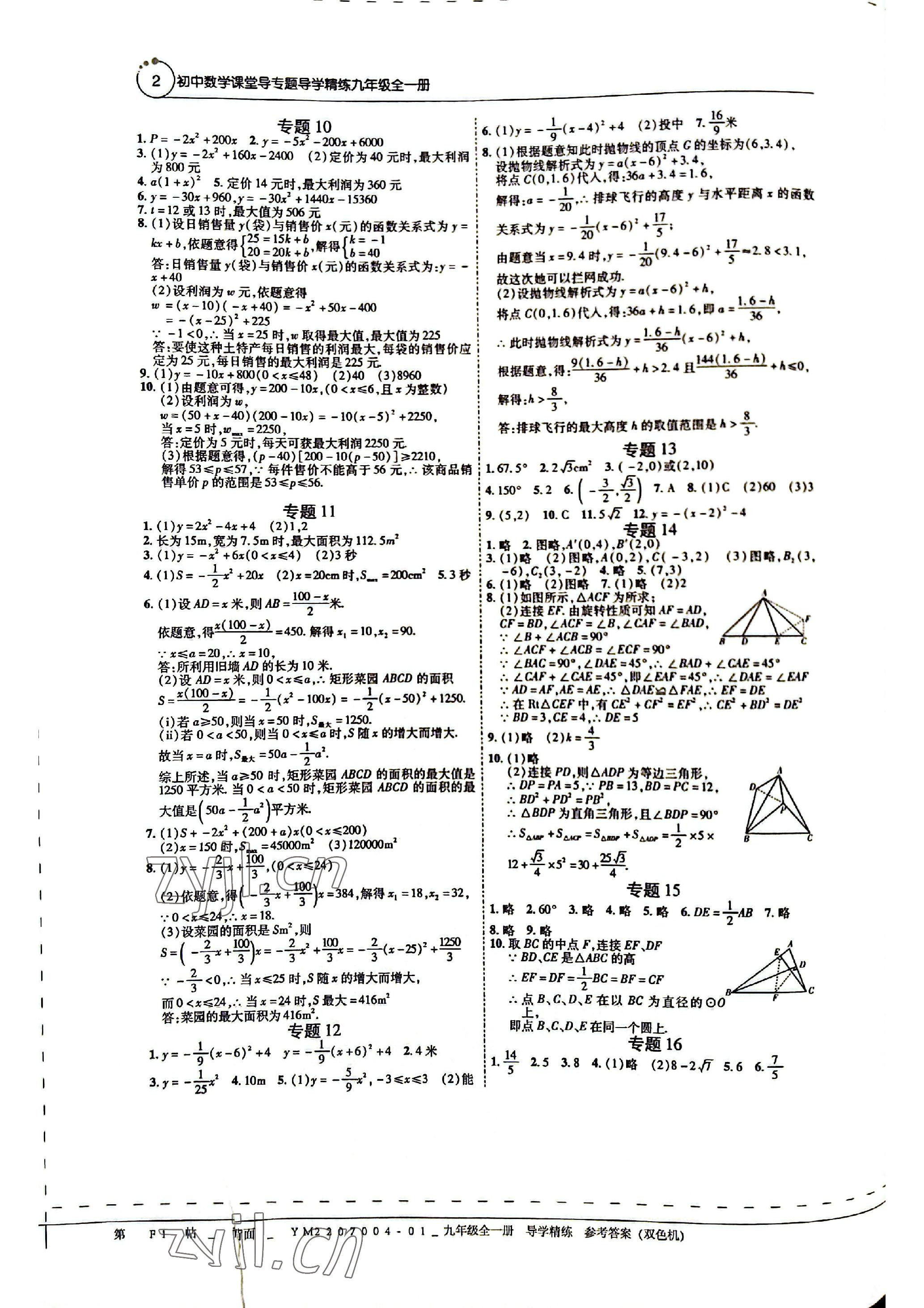 2022年課堂專題導(dǎo)學(xué)精練九年級(jí)數(shù)學(xué)全一冊(cè)人教版 參考答案第2頁(yè)