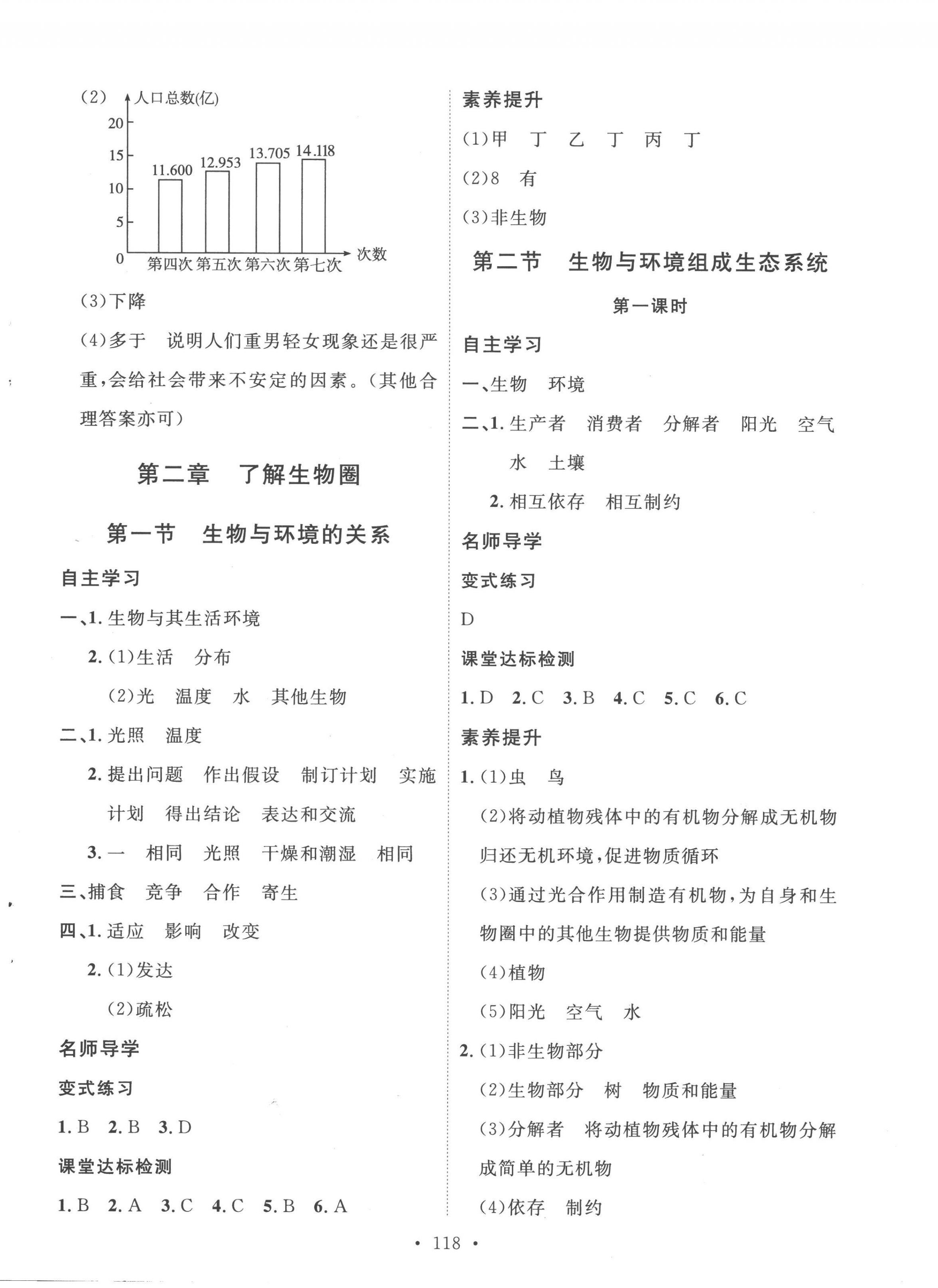 2022年实验教材新学案七年级生物上册人教版 参考答案第2页