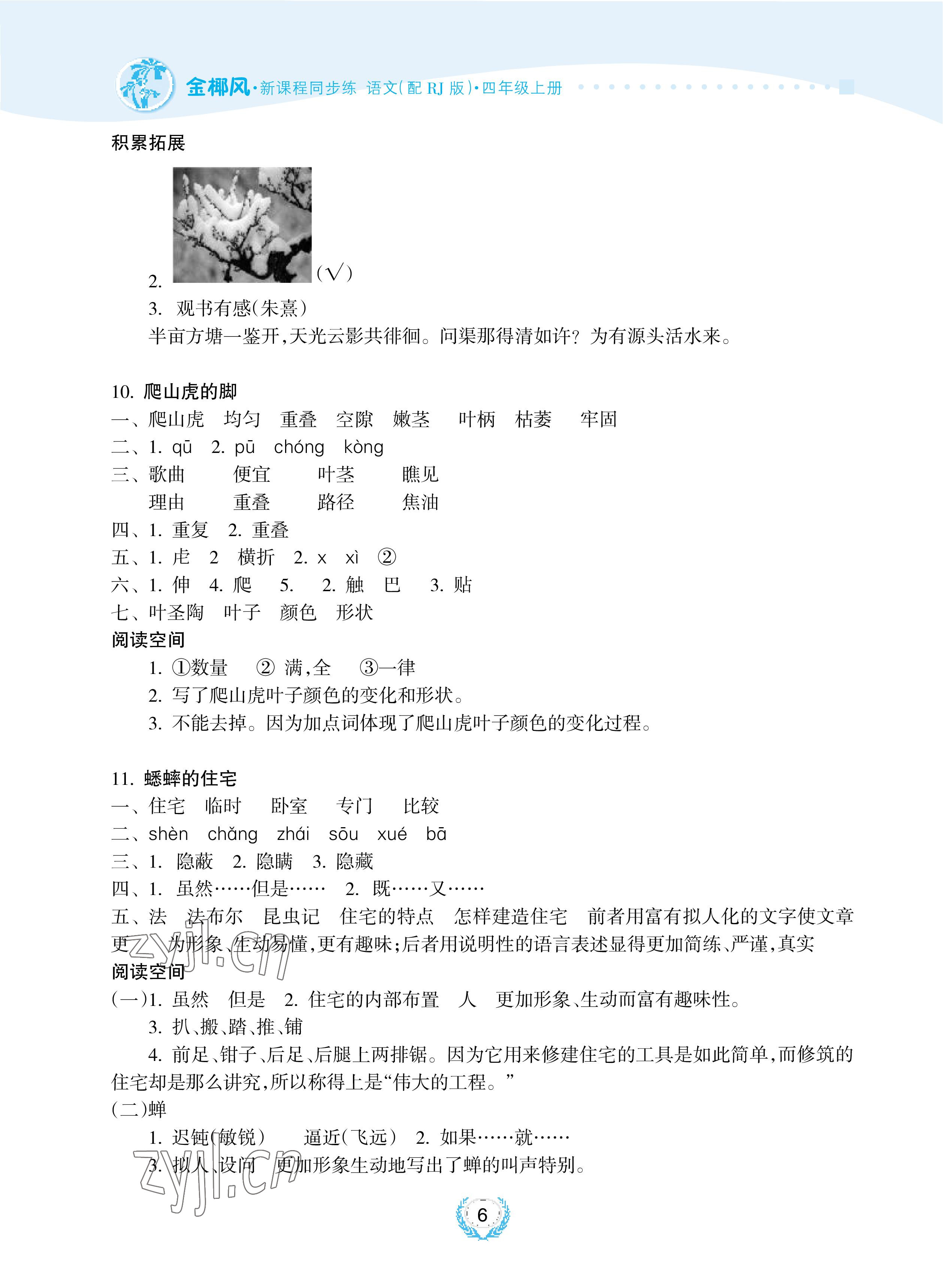 2022年金椰風新課程同步練四年級語文上冊人教版 參考答案第6頁