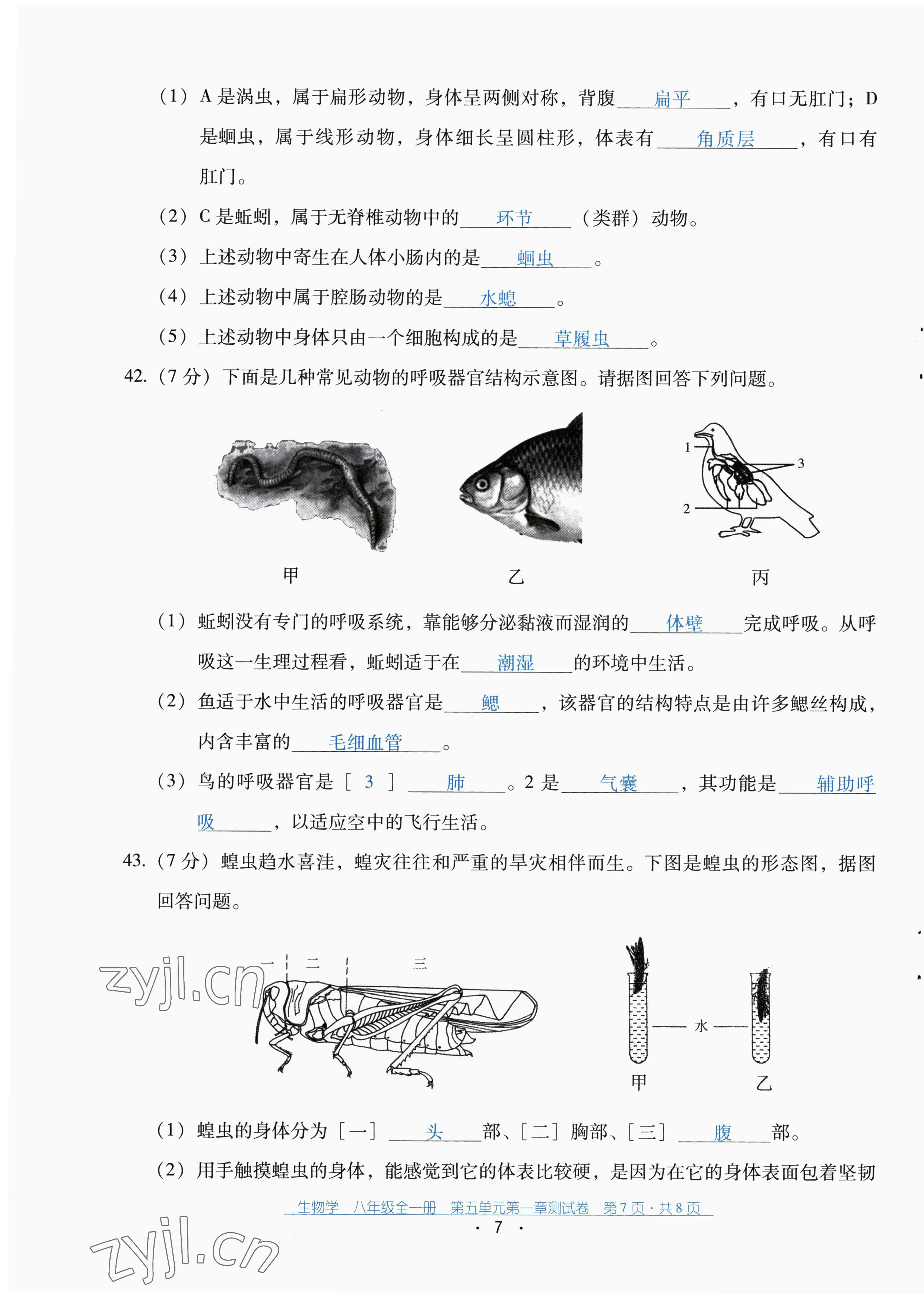 2022年云南省標(biāo)準(zhǔn)教輔優(yōu)佳學(xué)案配套測試卷八年級生物全一冊人教版 第7頁