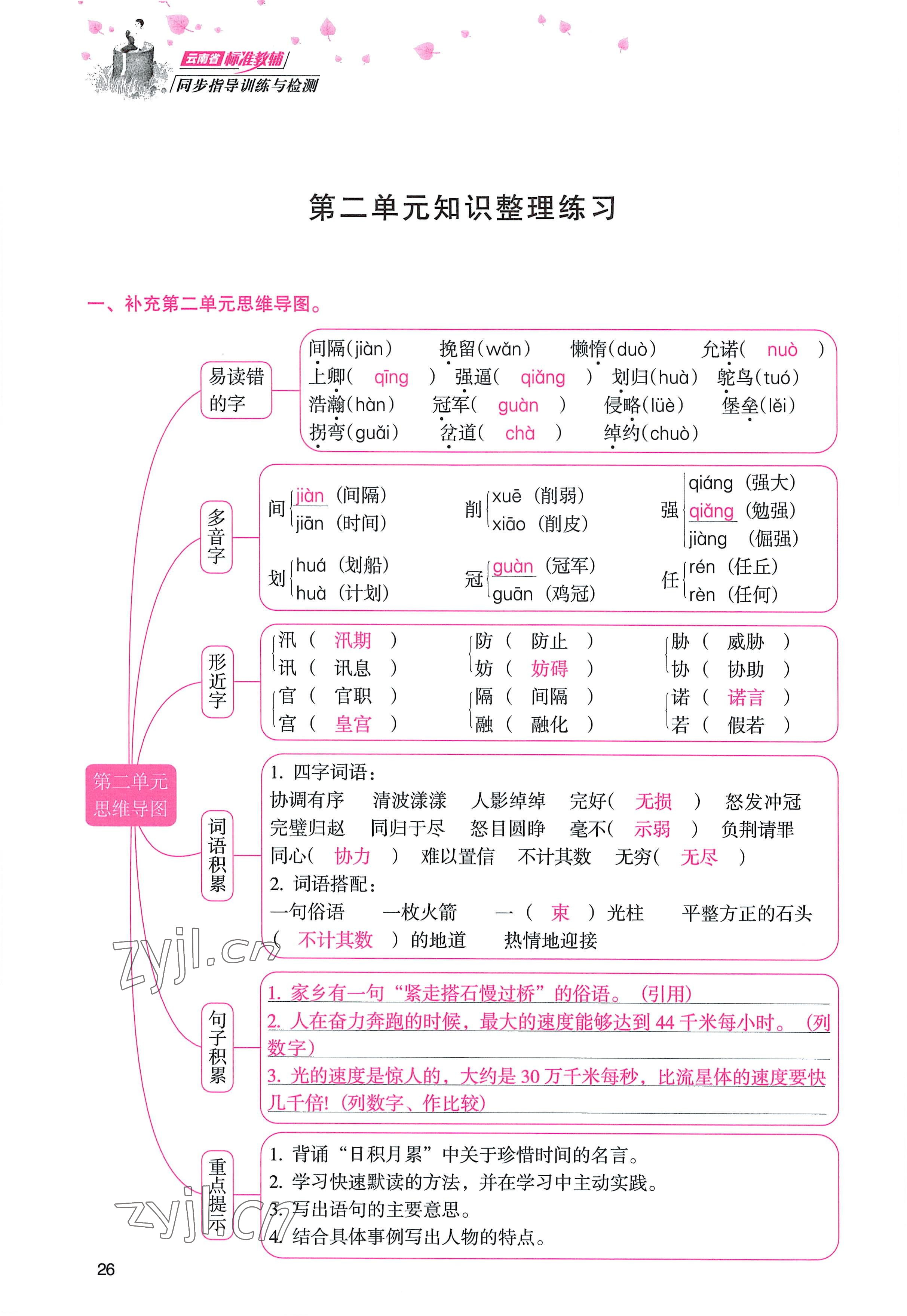 2022年云南省標(biāo)準(zhǔn)教輔同步指導(dǎo)訓(xùn)練與檢測五年級語文上冊人教版 參考答案第25頁