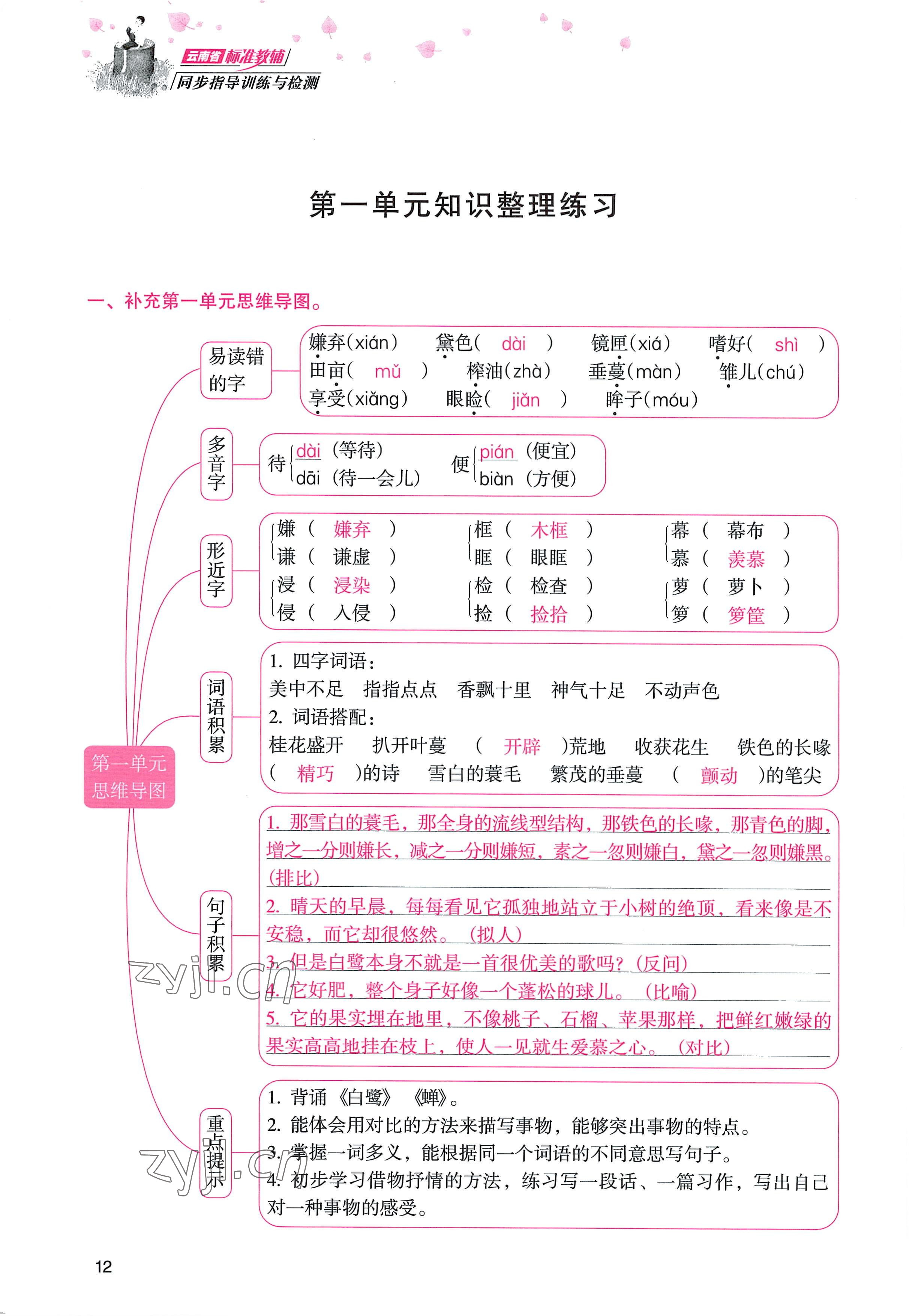 2022年云南省標準教輔同步指導訓練與檢測五年級語文上冊人教版 參考答案第11頁