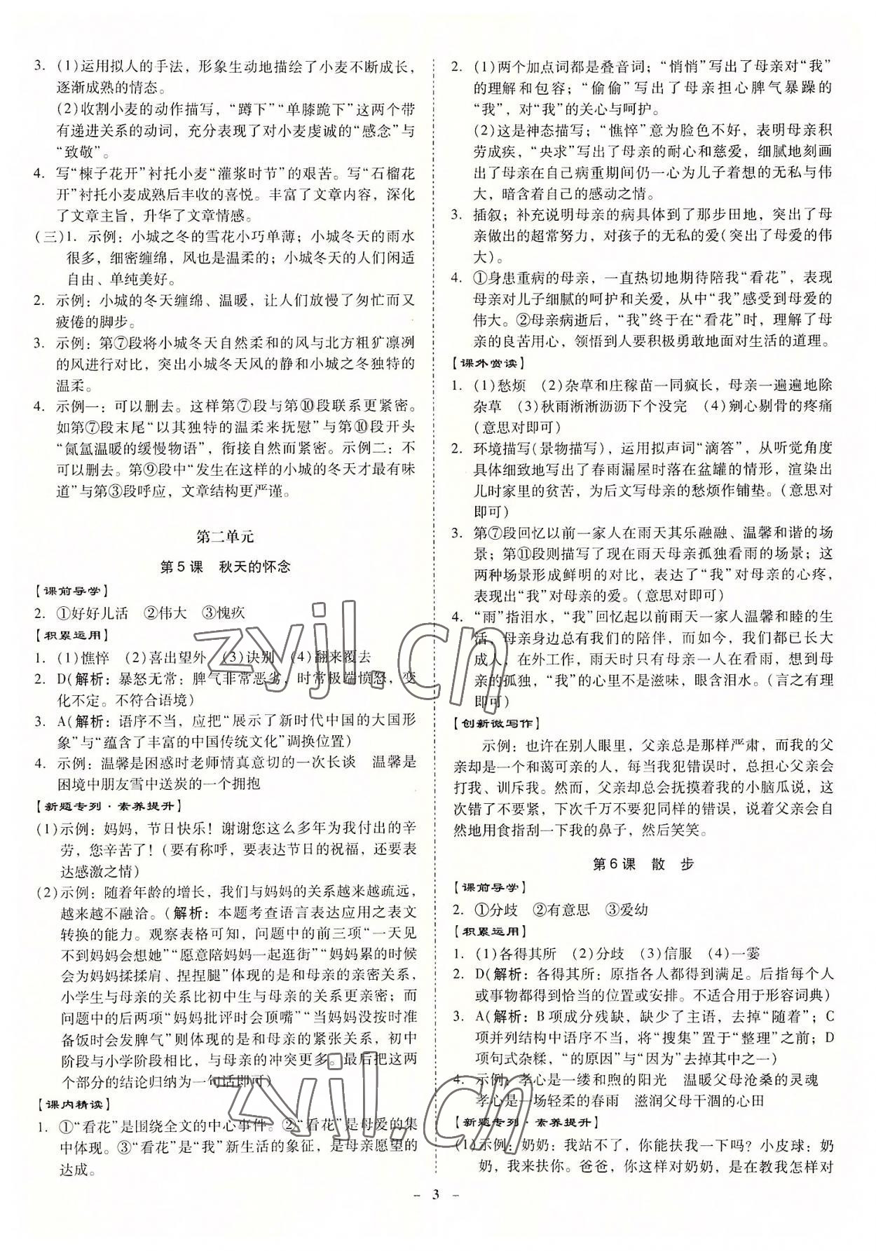 2022年金牌導(dǎo)學(xué)案七年級(jí)語文上冊人教版 第3頁