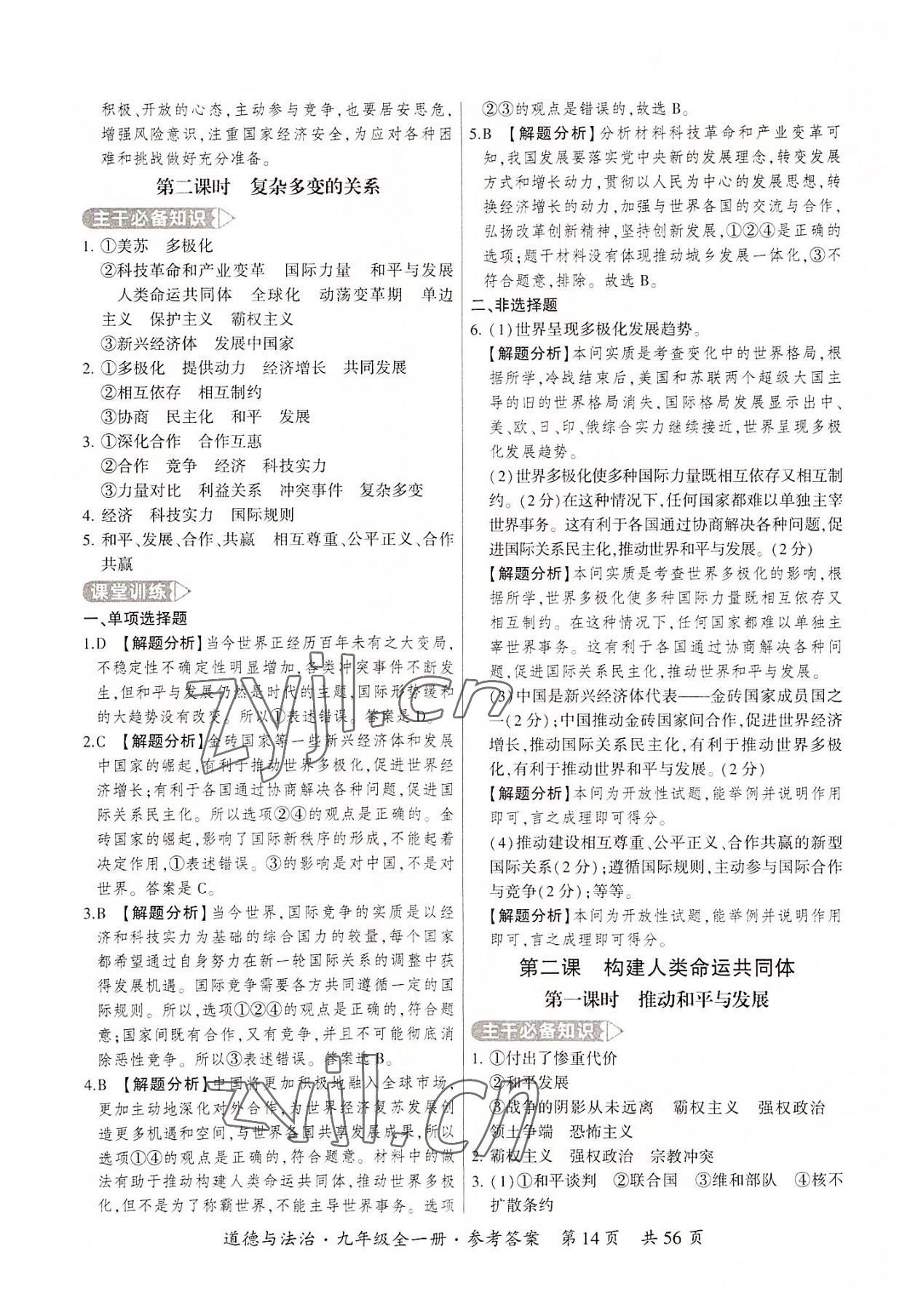 2022年課時導學練九年級道德與法治全一冊人教版 第14頁
