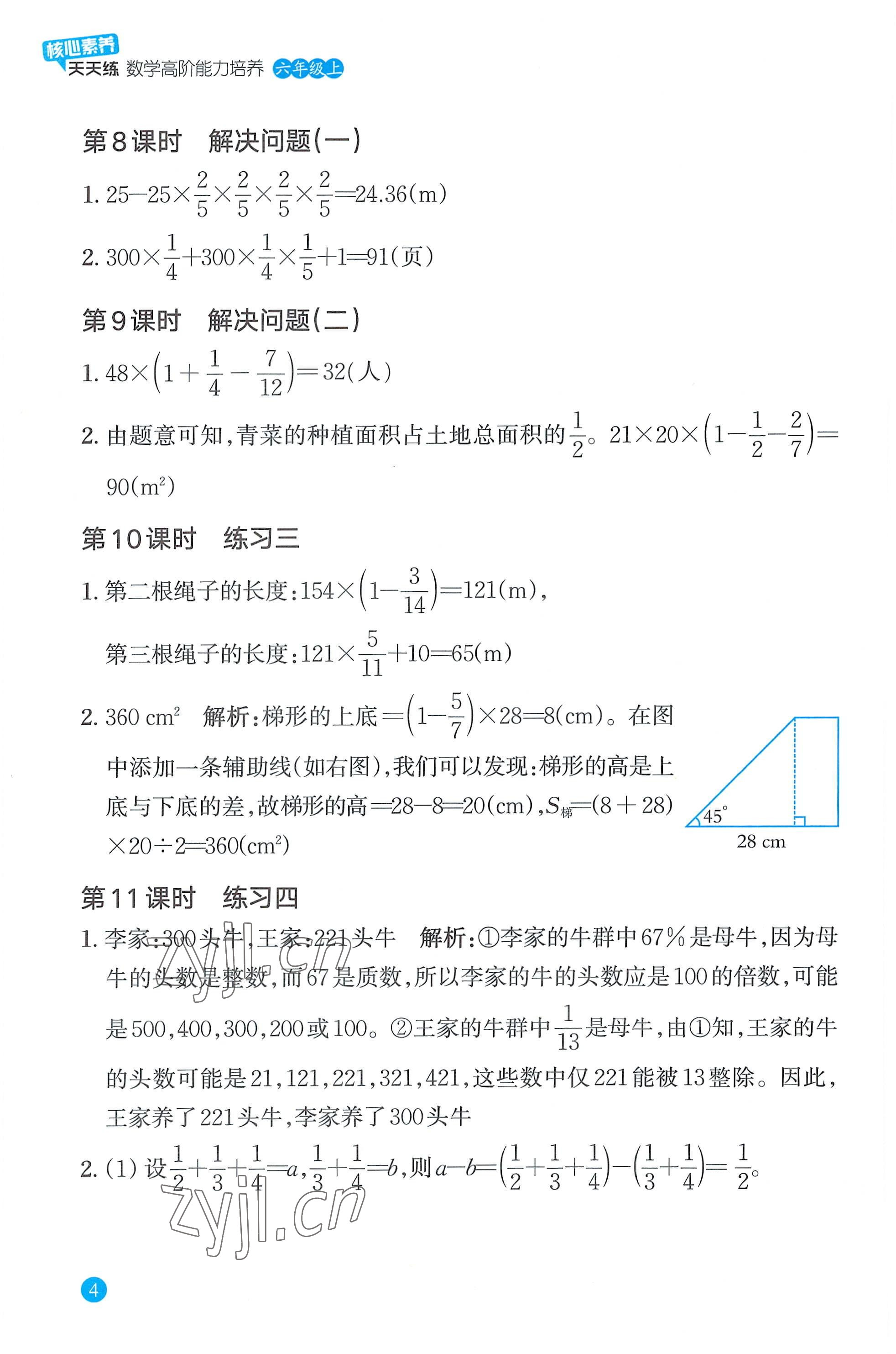 2022年核心素養(yǎng)天天練數(shù)學(xué)高階能力培養(yǎng)六年級(jí)上冊(cè)人教版 參考答案第4頁(yè)