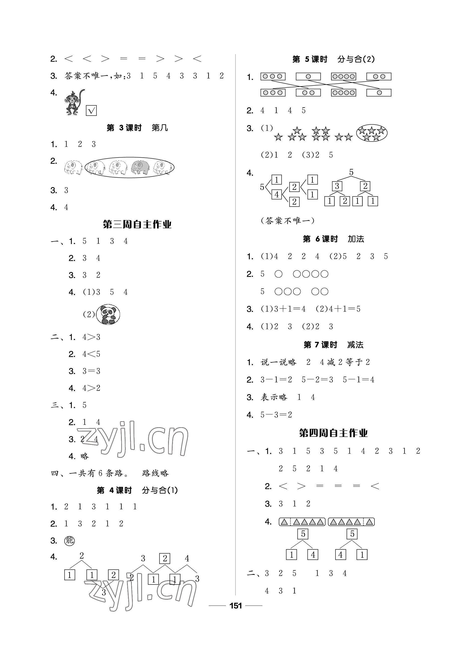 2022年新思維伴你學單元達標測試卷一年級數(shù)學上冊人教版 參考答案第3頁