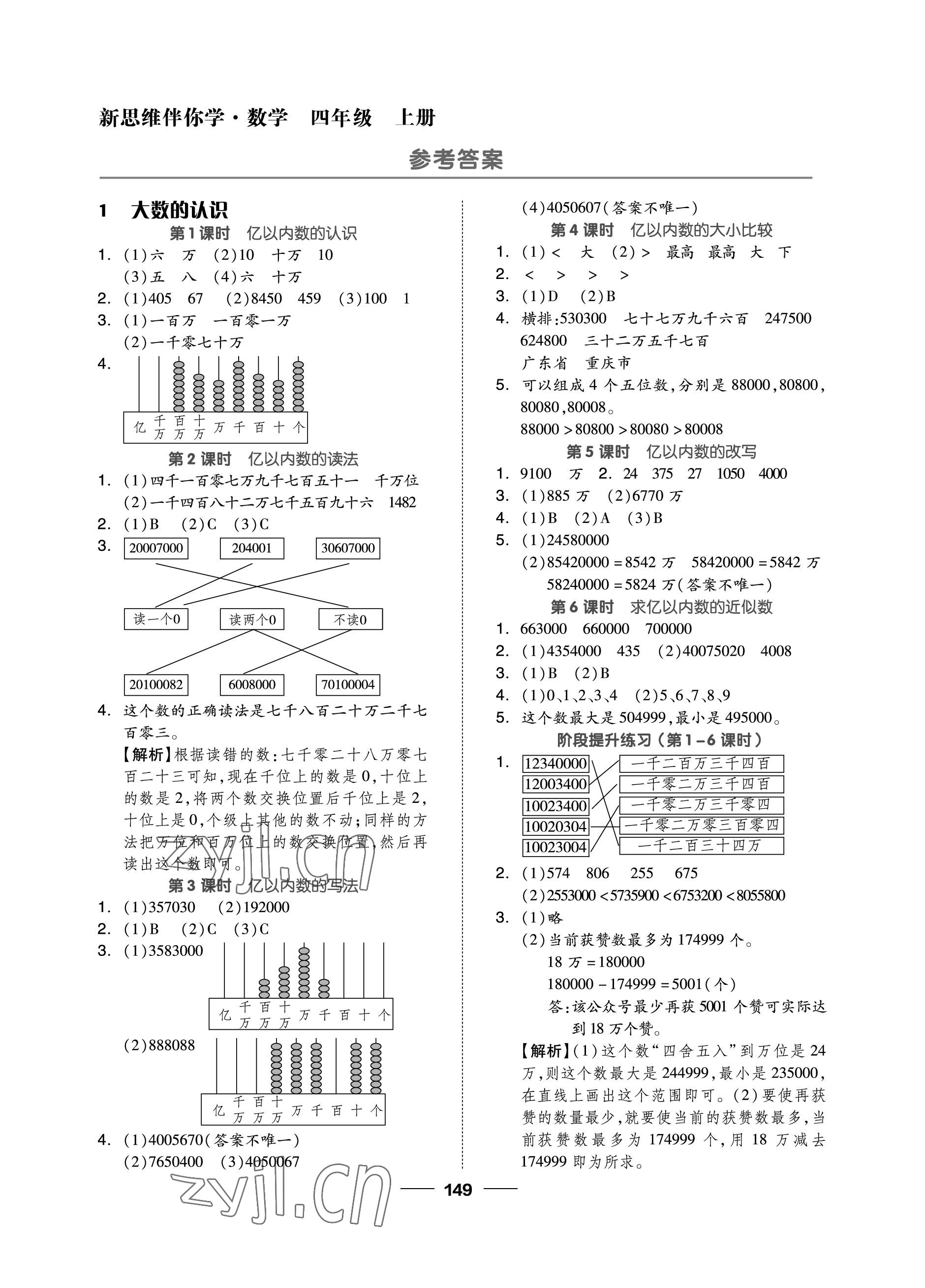 2022年新思維伴你學(xué)單元達(dá)標(biāo)測(cè)試卷四年級(jí)數(shù)學(xué)上冊(cè)人教版 參考答案第1頁