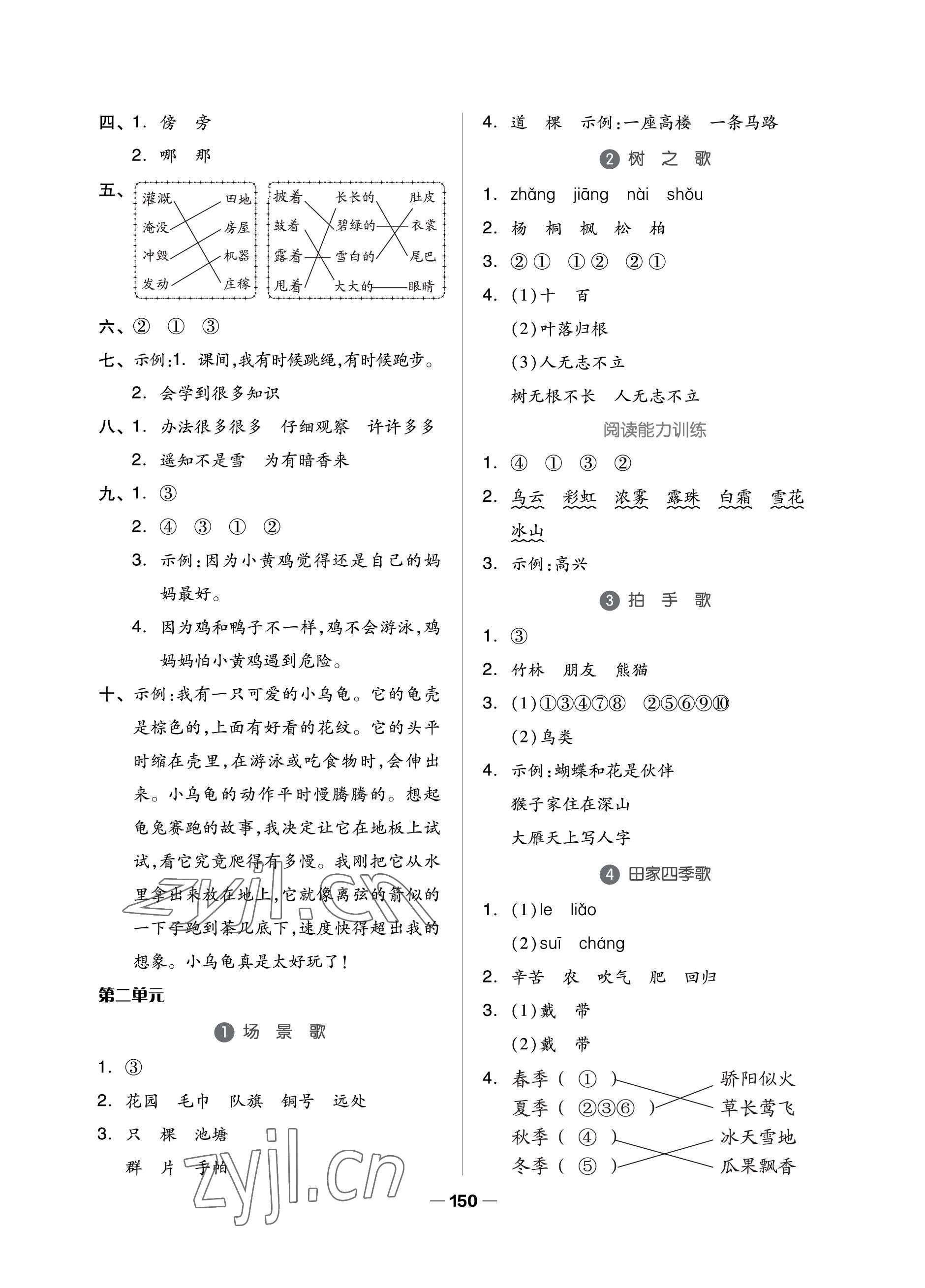 2022年新思維伴你學(xué)二年級(jí)語文上冊(cè)人教版單元達(dá)標(biāo)測(cè)試卷 參考答案第2頁