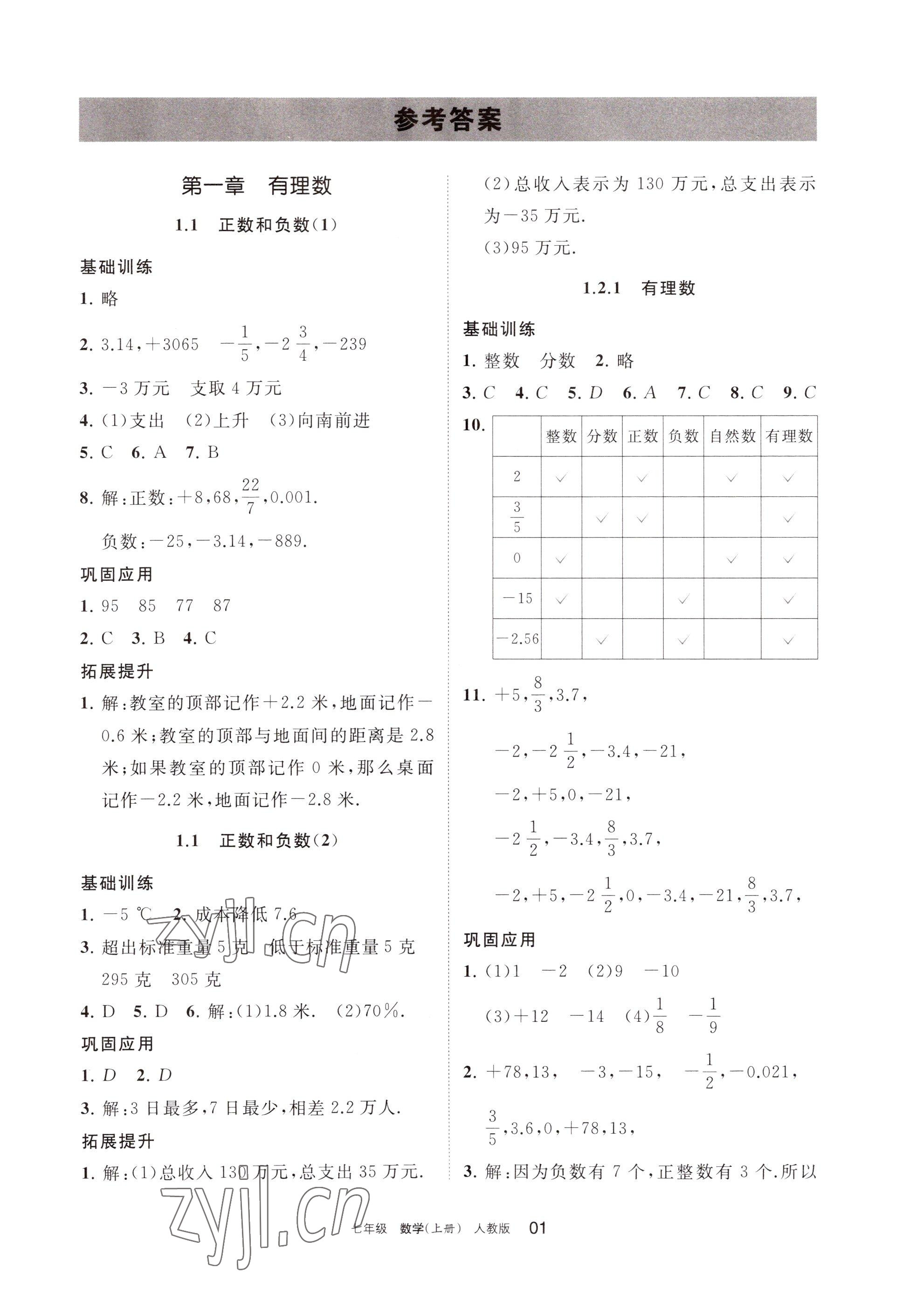 2022年學(xué)習(xí)之友七年級(jí)數(shù)學(xué)上冊(cè)人教版 參考答案第1頁