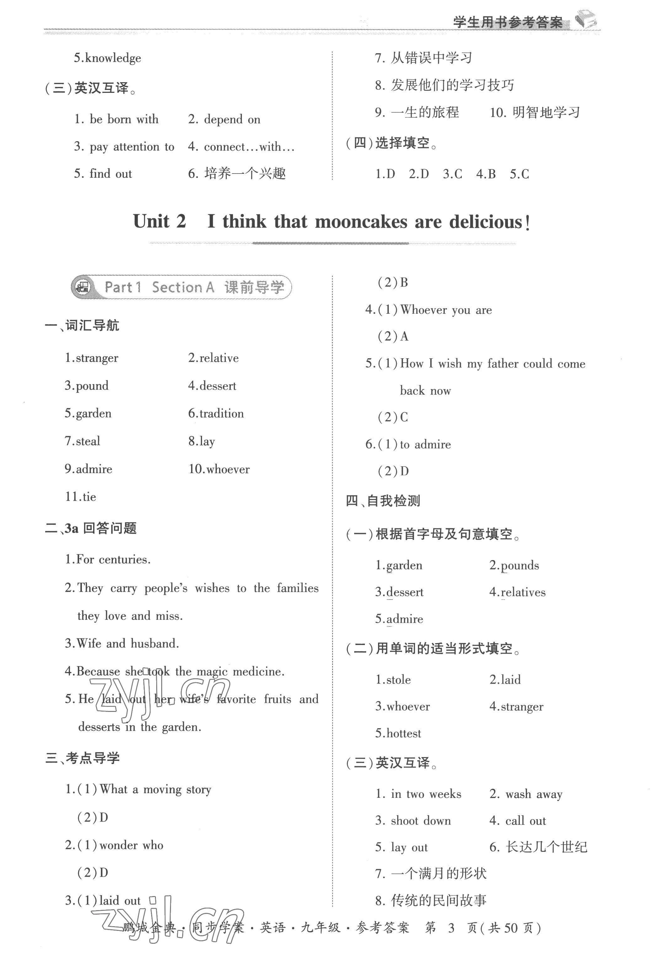 2022年名師幫同步學(xué)案九年級(jí)英語全一冊人教版 參考答案第3頁