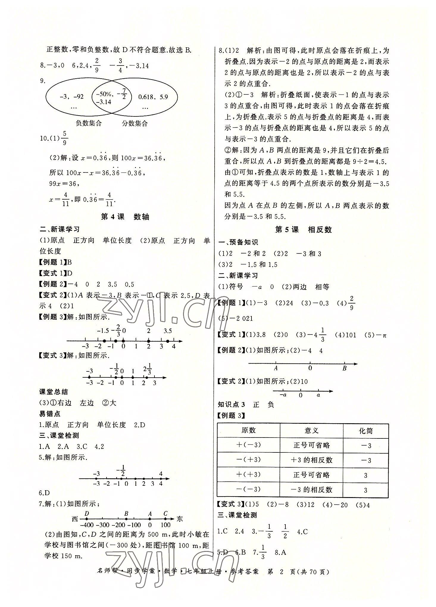 2022年名師幫同步學(xué)案七年級(jí)數(shù)學(xué)上冊(cè)人教版 參考答案第2頁(yè)