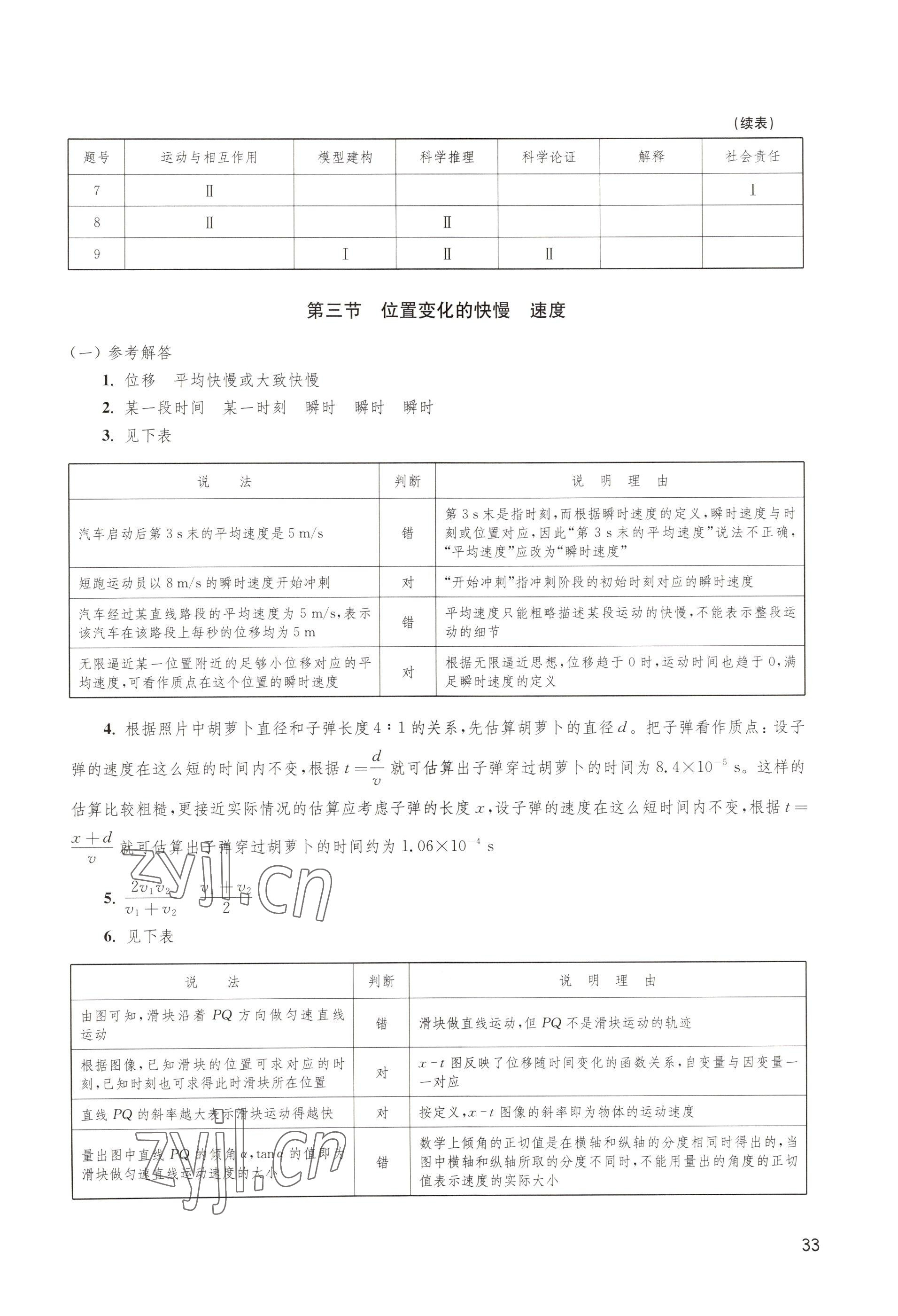 2022年練習(xí)部分高中物理必修第一冊滬教版 參考答案第3頁