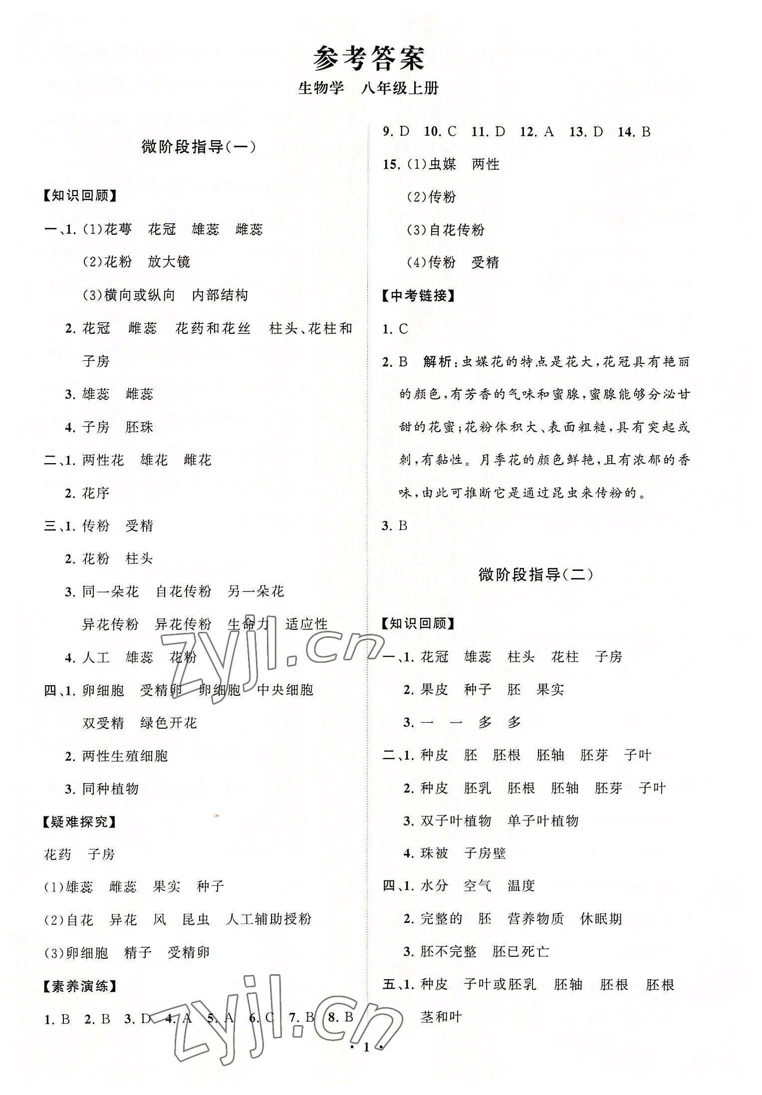 2022年初中同步练习册分层卷八年级生物学上册济南版 第1页