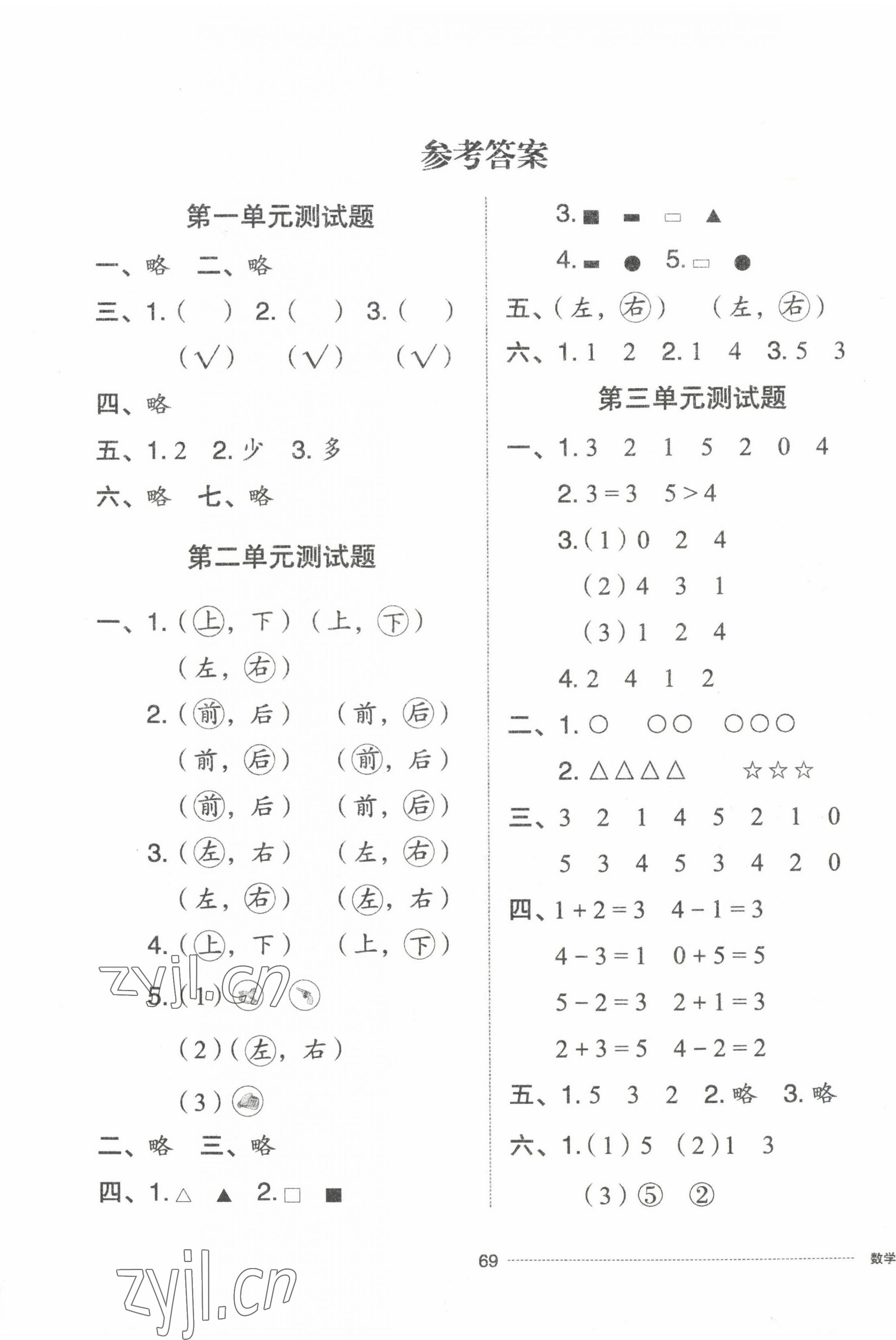 2022年同步練習(xí)冊配套單元自測卷一年級數(shù)學(xué)上冊人教版 第1頁