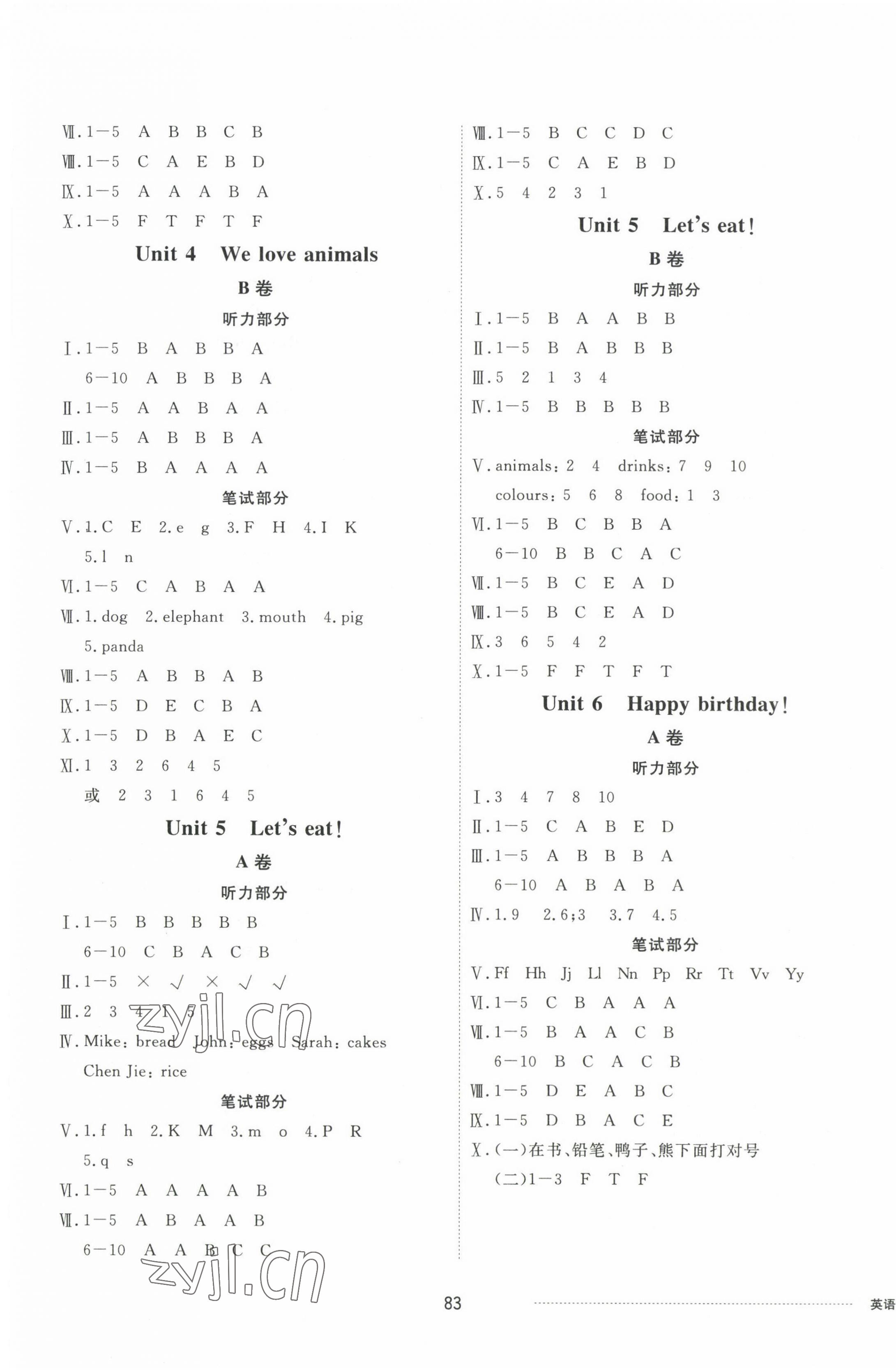 2022年同步練習(xí)冊(cè)配套單元自測(cè)卷三年級(jí)英語上冊(cè)人教版 第3頁