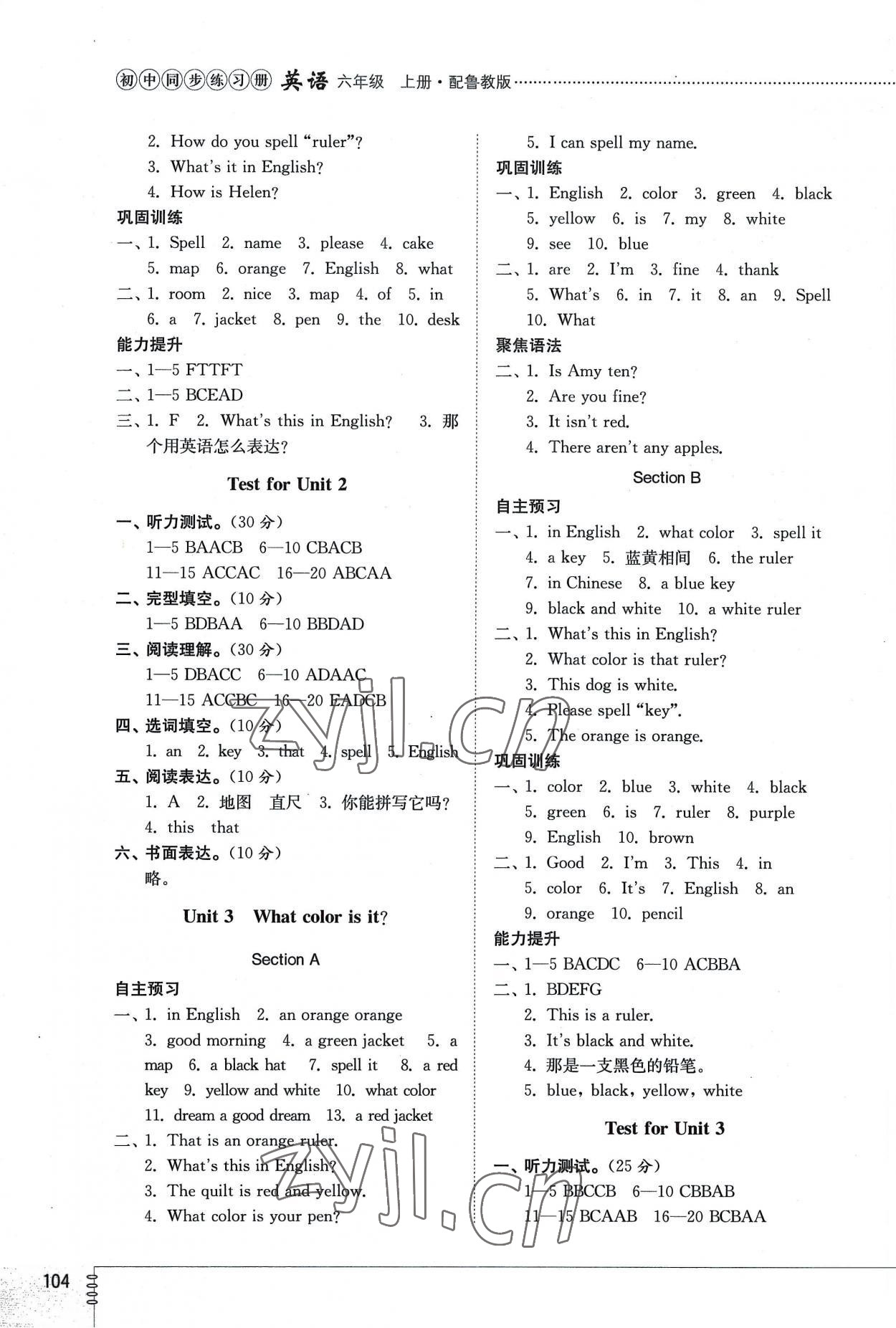 2022年同步練習(xí)冊(cè)山東教育出版社六年級(jí)英語(yǔ)上冊(cè)魯教版54制 第2頁(yè)