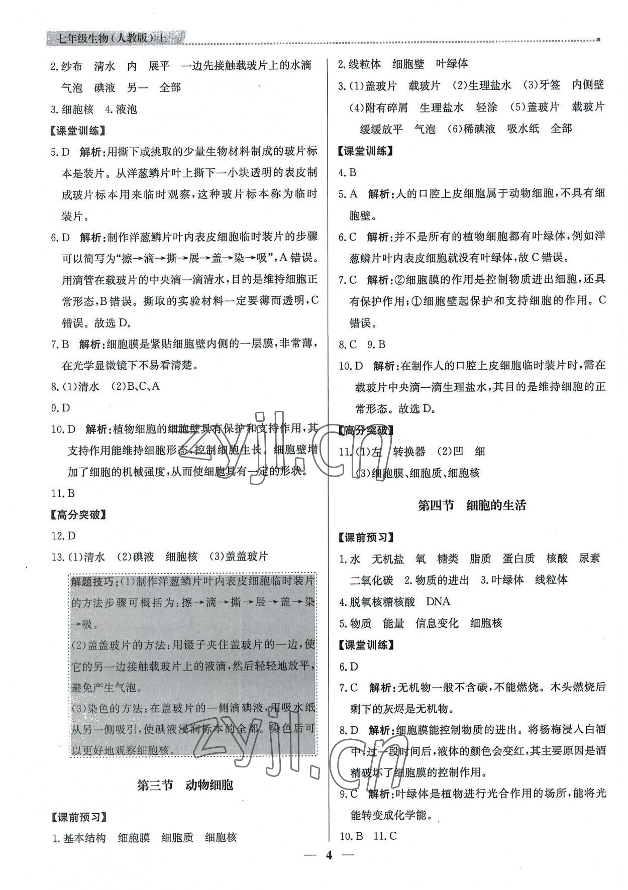 2022年提分教練七年級(jí)生物上冊(cè)人教版東莞專版 第4頁(yè)