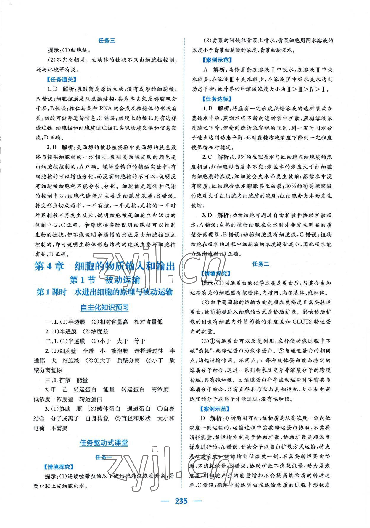 2022年新编高中同步作业生物学必修1分子与细胞人教版 参考答案第13页