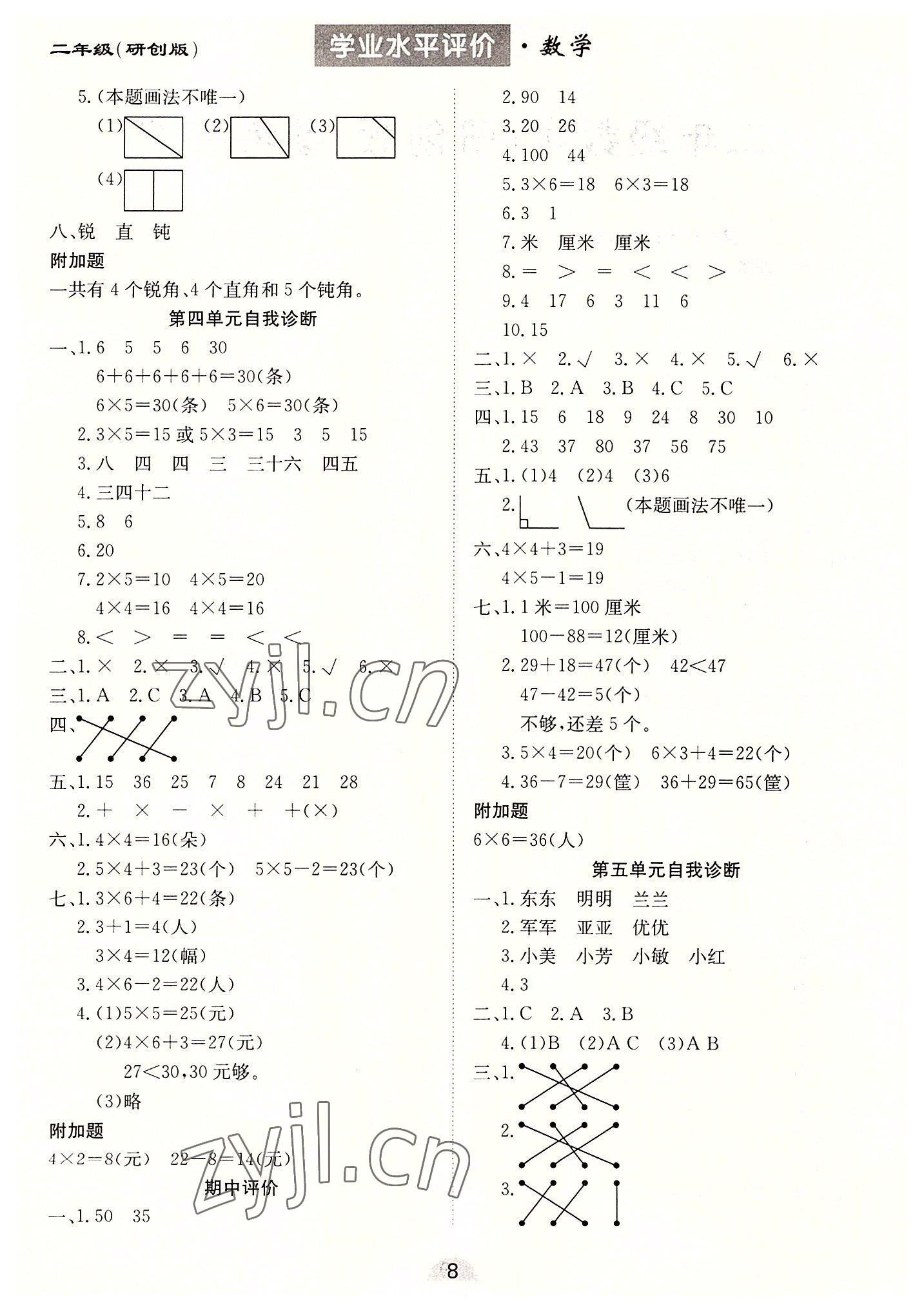 2022年學業水平評價同步檢測卷二年級數學上冊人教版研創版專版 第2頁