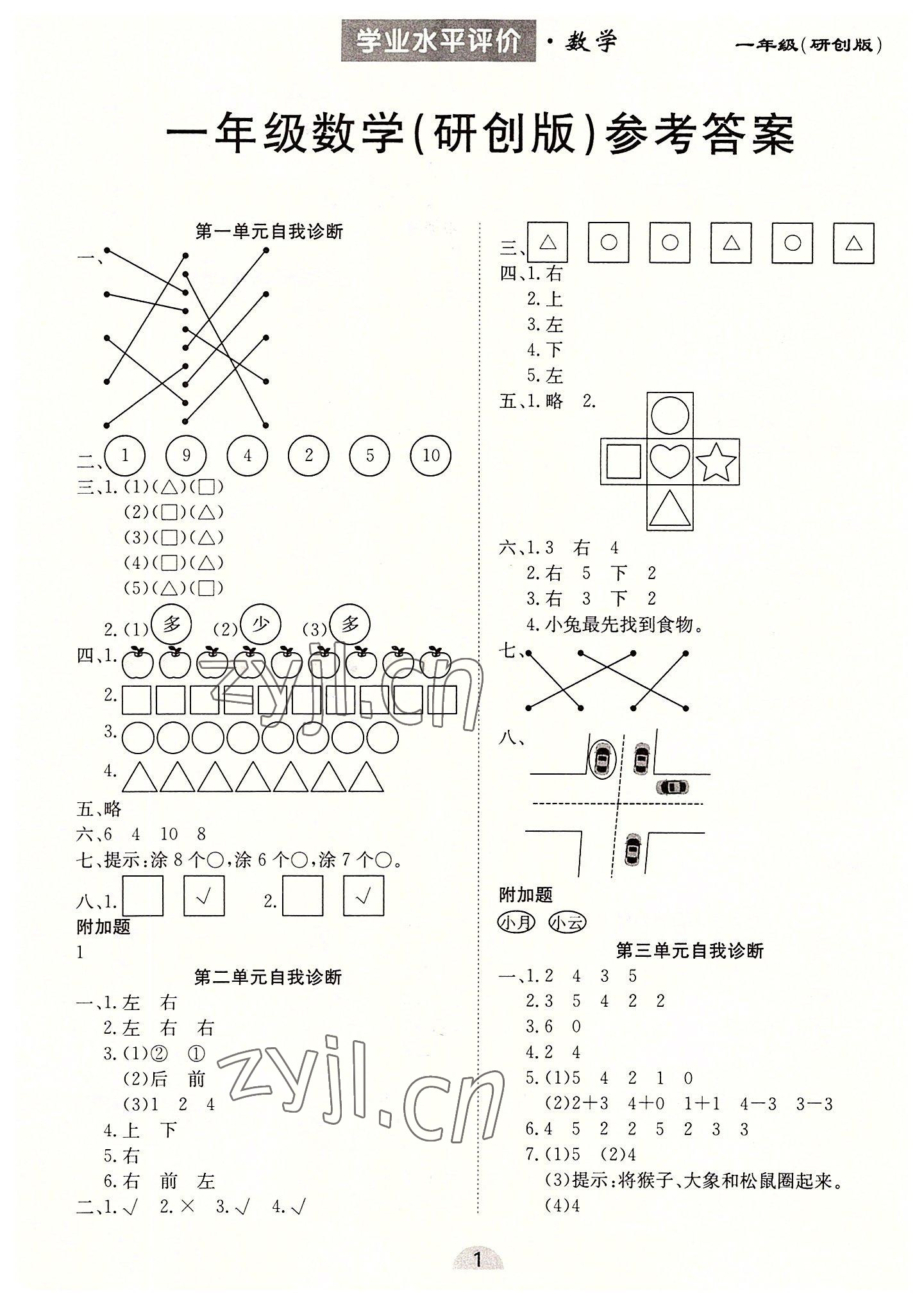 2022年學業水平評價同步檢測卷一年級數學上冊人教版研創版專版 第1頁