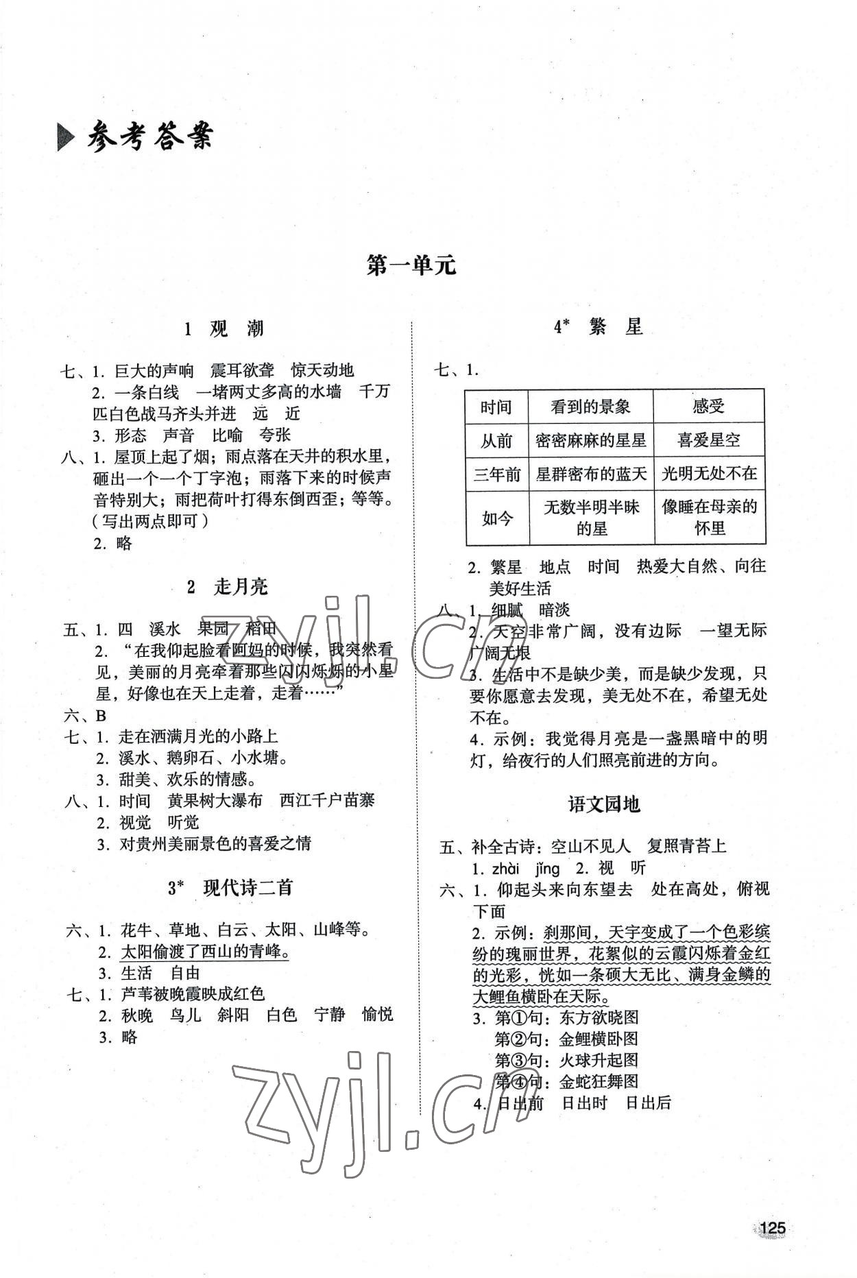 2022年同步練習(xí)冊(cè)山東人民出版社四年級(jí)語文上冊(cè)人教版 參考答案第1頁