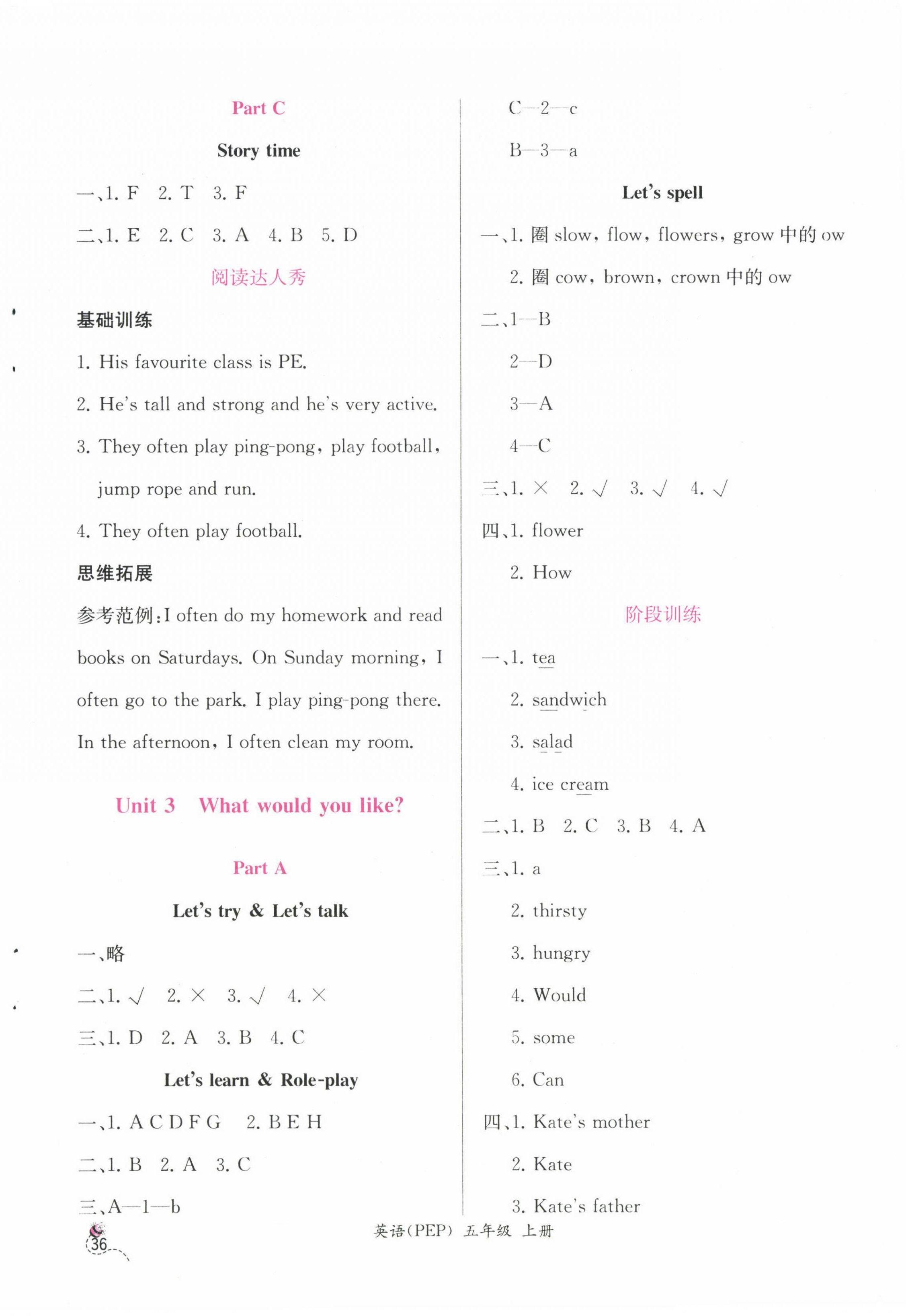 2022年同步導(dǎo)學(xué)案課時(shí)練五年級(jí)英語(yǔ)上冊(cè)人教版 參考答案第4頁(yè)