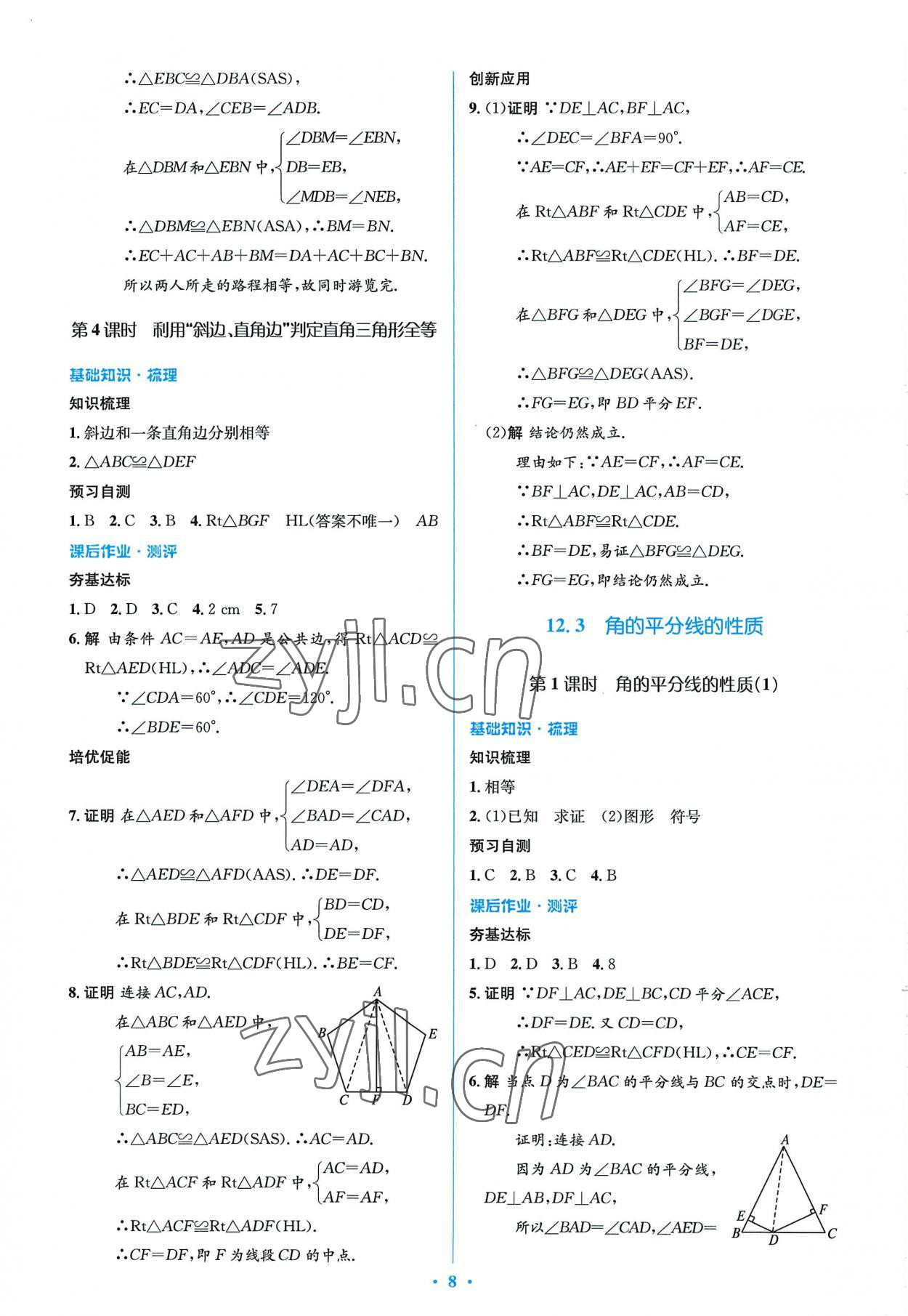 2022年人教金学典同步解析与测评学考练八年级数学上册人教版 参考答案第8页