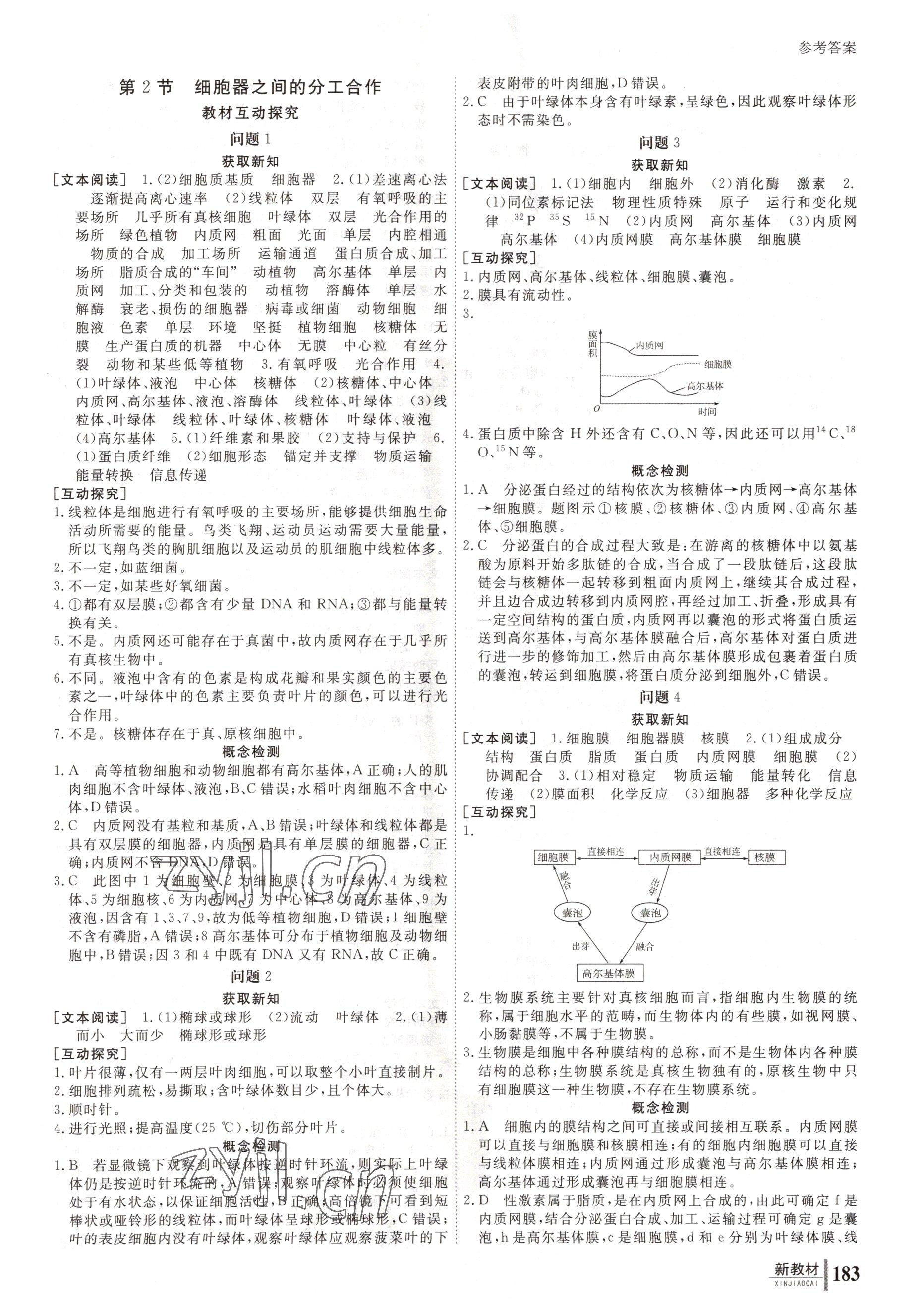 2022與名師對(duì)話高中新課標(biāo)同步導(dǎo)學(xué)案生物必修1人教版 參考答案第8頁(yè)