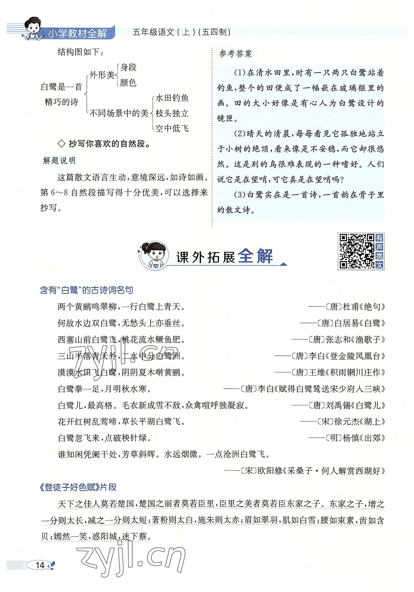 2022年教材課本五年級(jí)語(yǔ)文上冊(cè)人教版五四制 參考答案第14頁(yè)