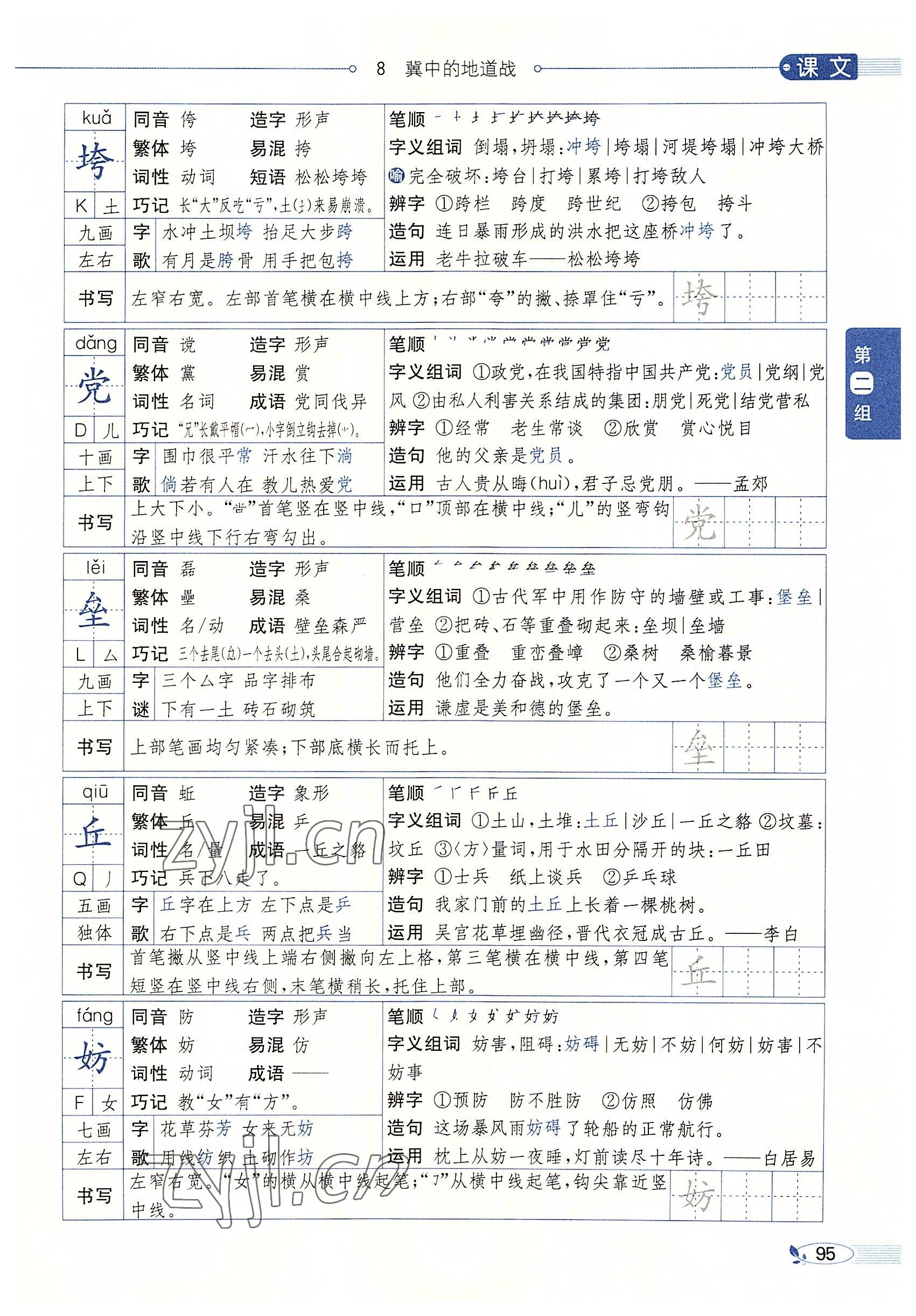 2022年教材課本五年級(jí)語(yǔ)文上冊(cè)人教版五四制 參考答案第95頁(yè)