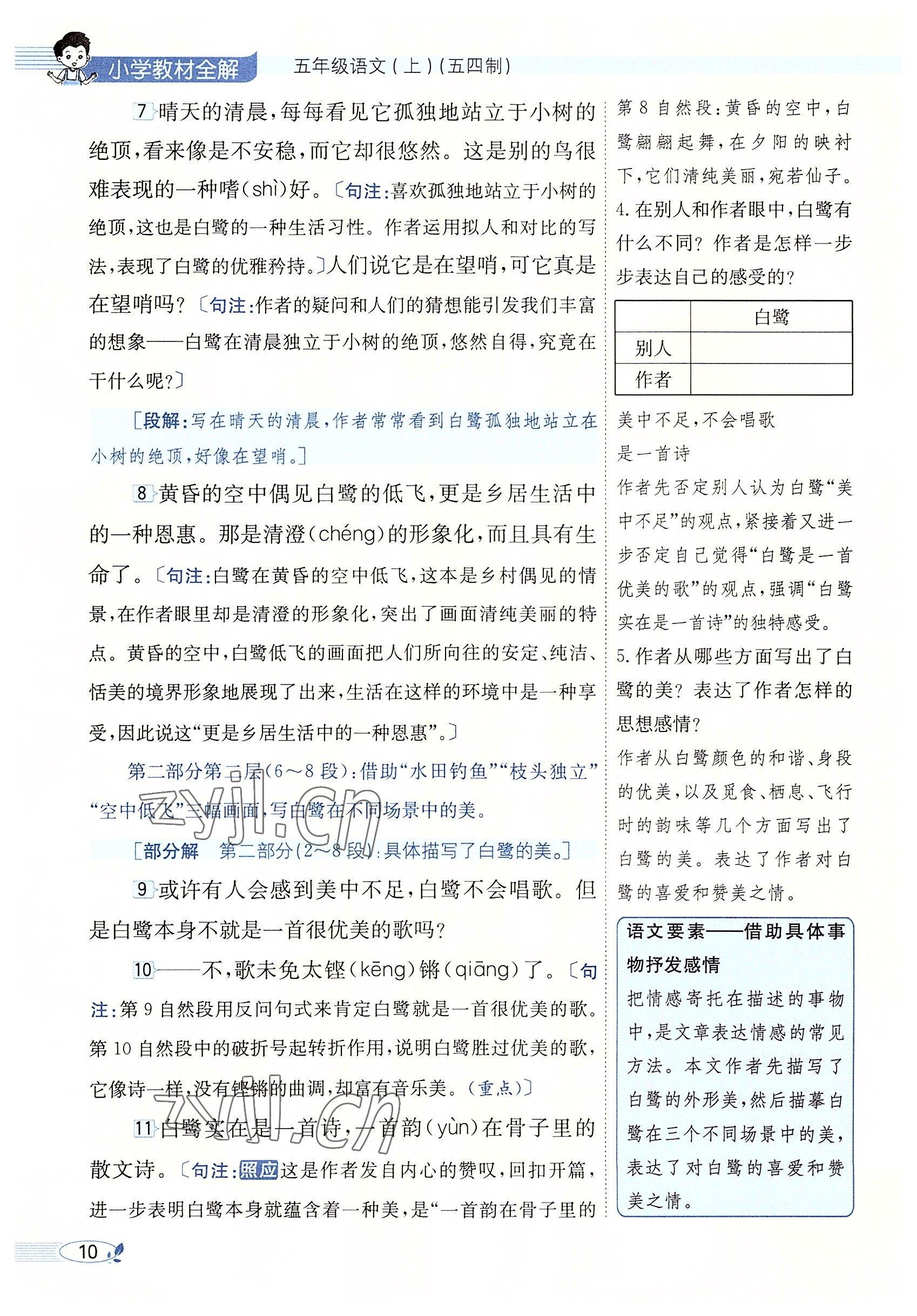 2022年教材課本五年級語文上冊人教版五四制 參考答案第10頁