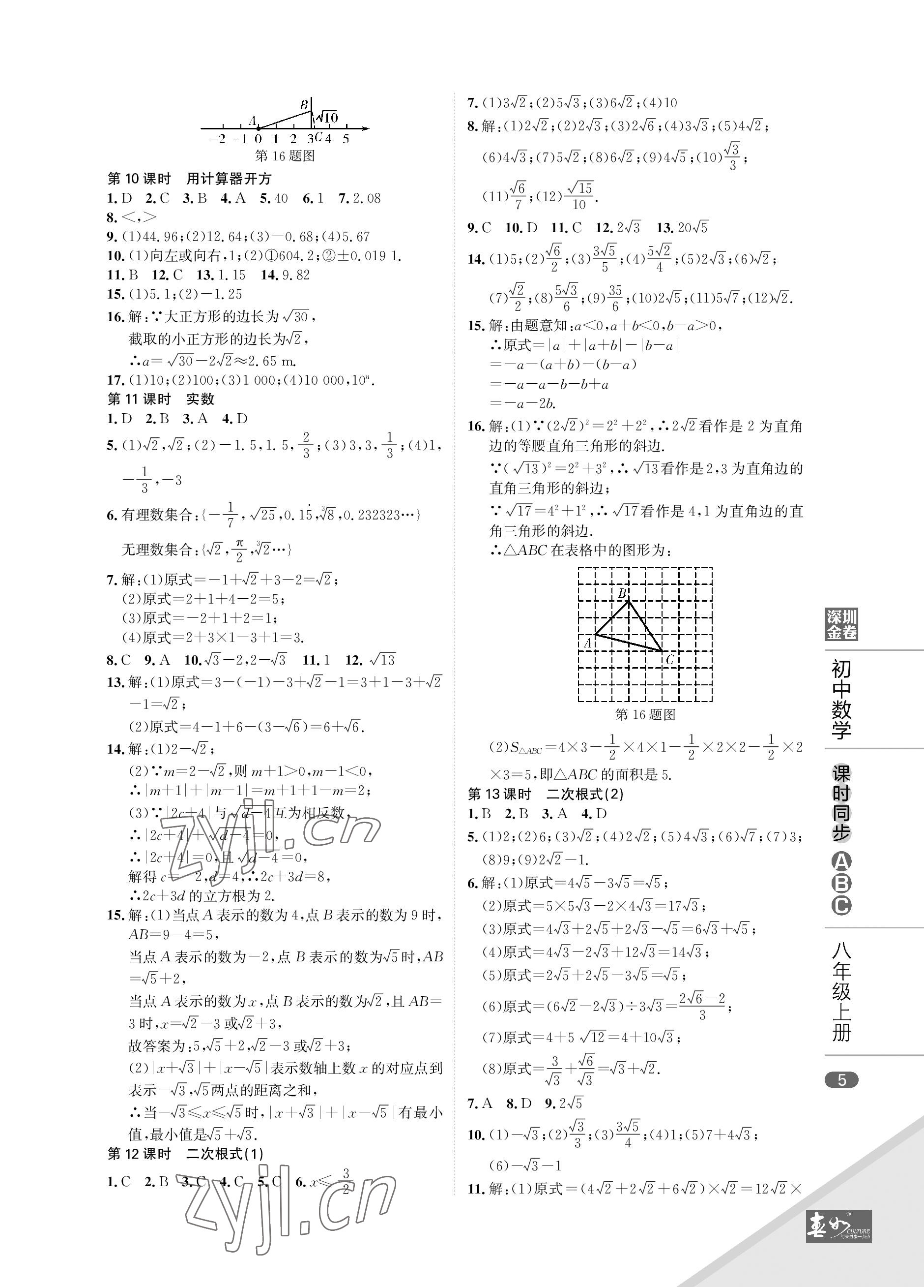 2022年深圳金卷課時(shí)同步ABC八年級(jí)數(shù)學(xué)上冊(cè)北師大版 參考答案第5頁(yè)