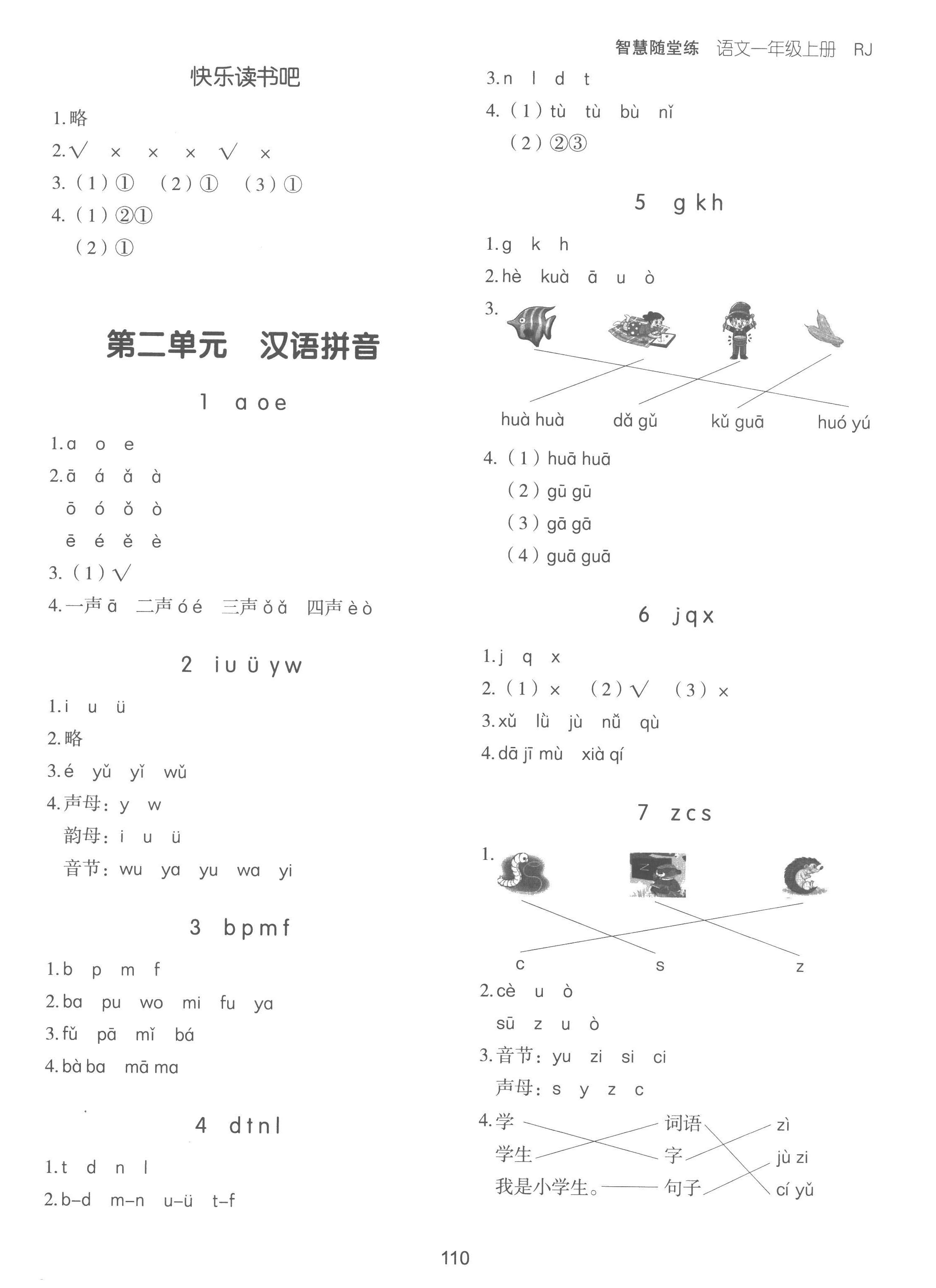 2022年智慧隨堂練一年級語文上冊人教版 參考答案第2頁