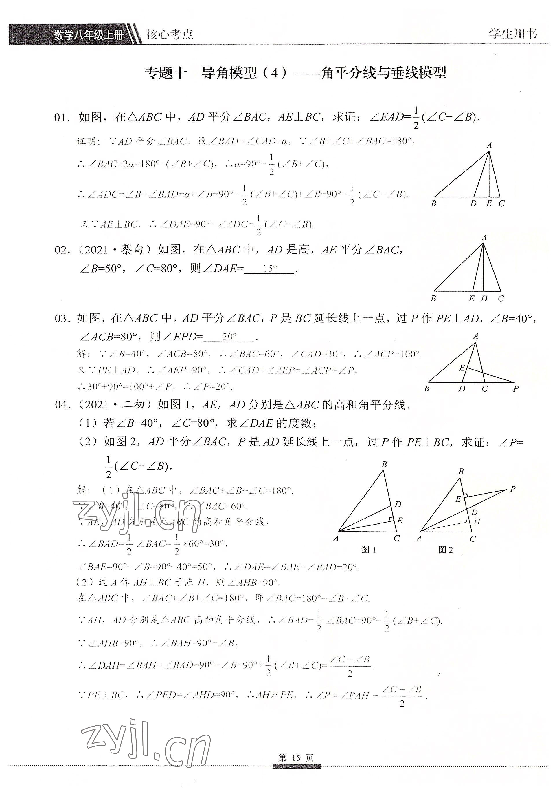 2022年名校學典核心考點延邊大學出版社八年級數學上冊人教版 參考答案第15頁