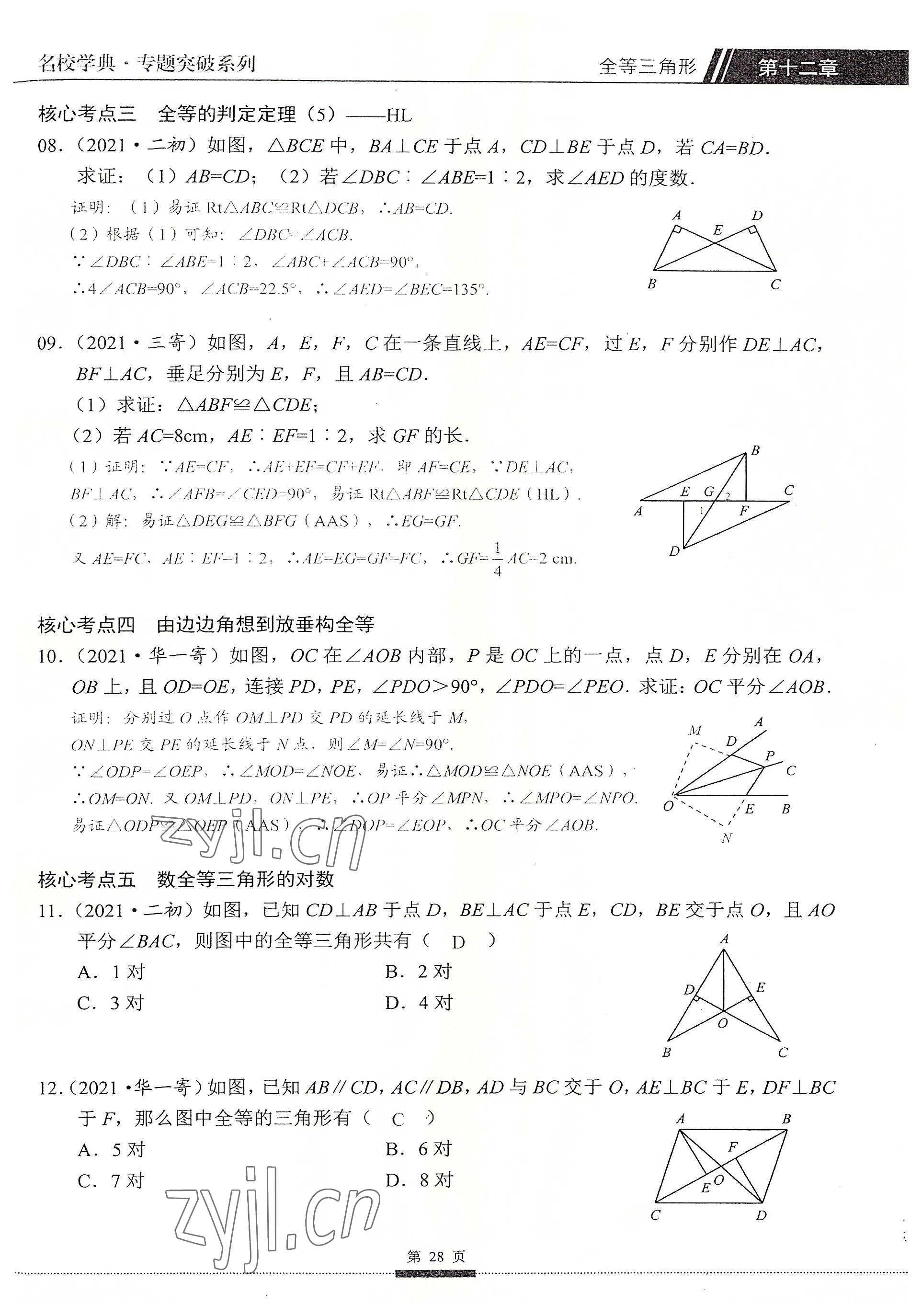 2022年名校學典核心考點延邊大學出版社八年級數學上冊人教版 參考答案第28頁