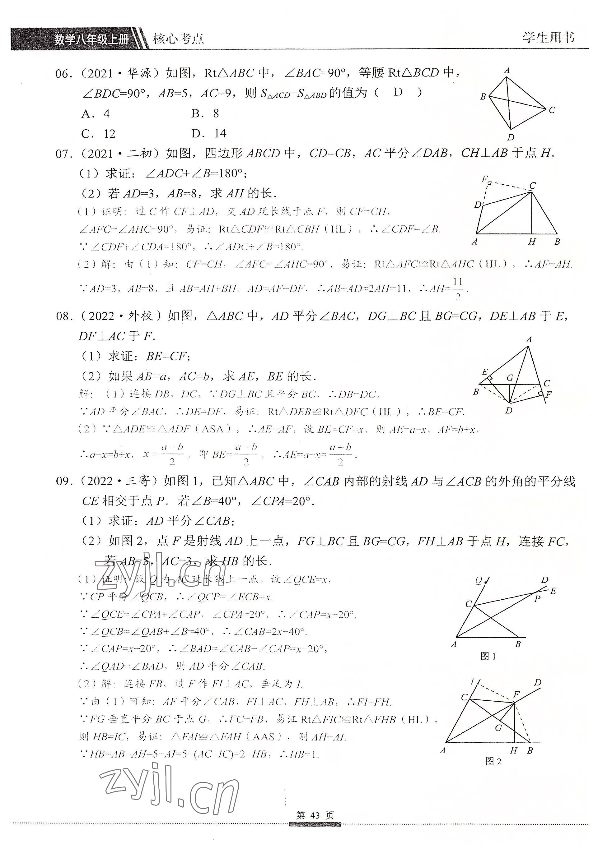 2022年名校學典核心考點延邊大學出版社八年級數學上冊人教版 參考答案第43頁