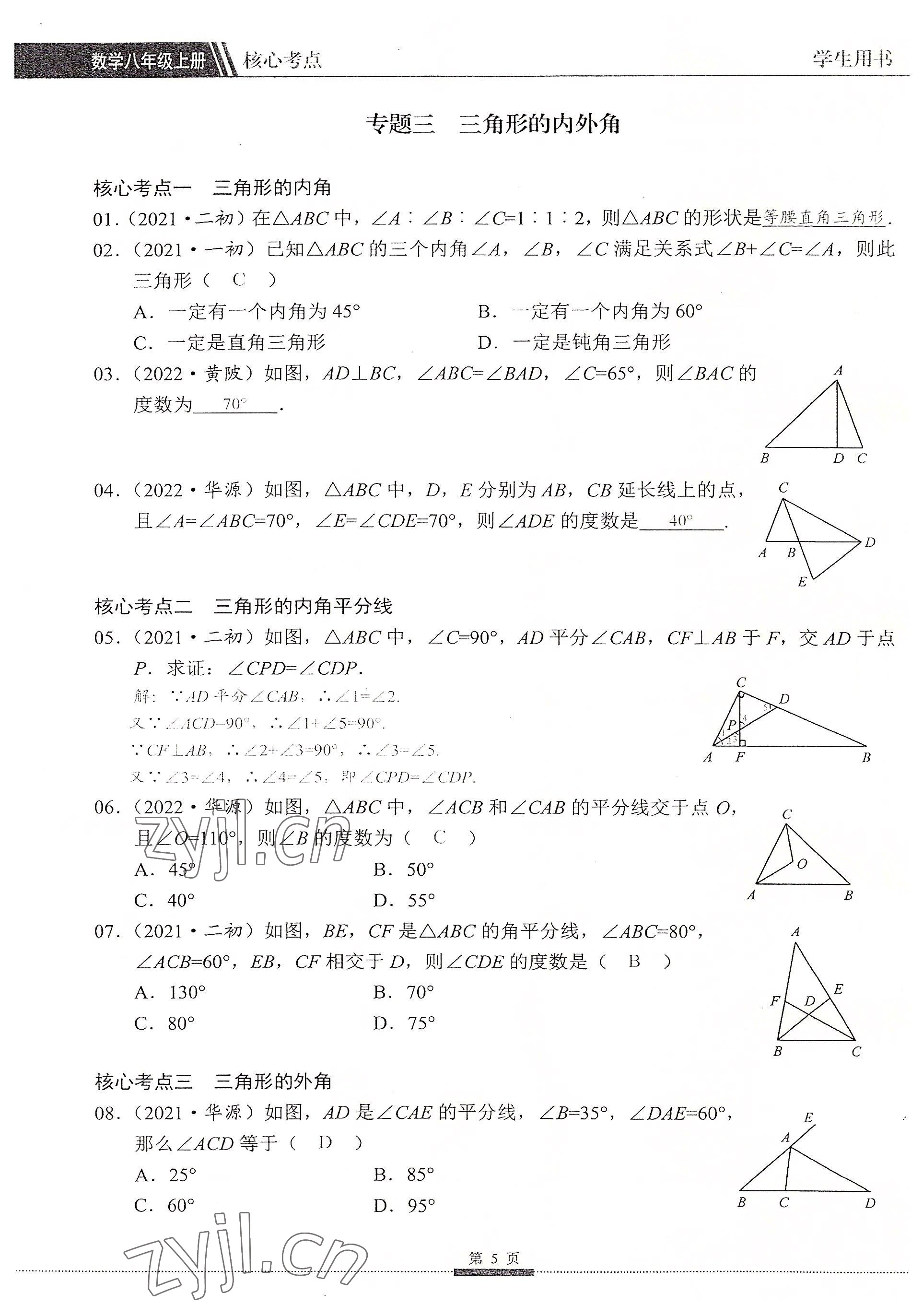 2022年名校學典核心考點延邊大學出版社八年級數學上冊人教版 參考答案第5頁