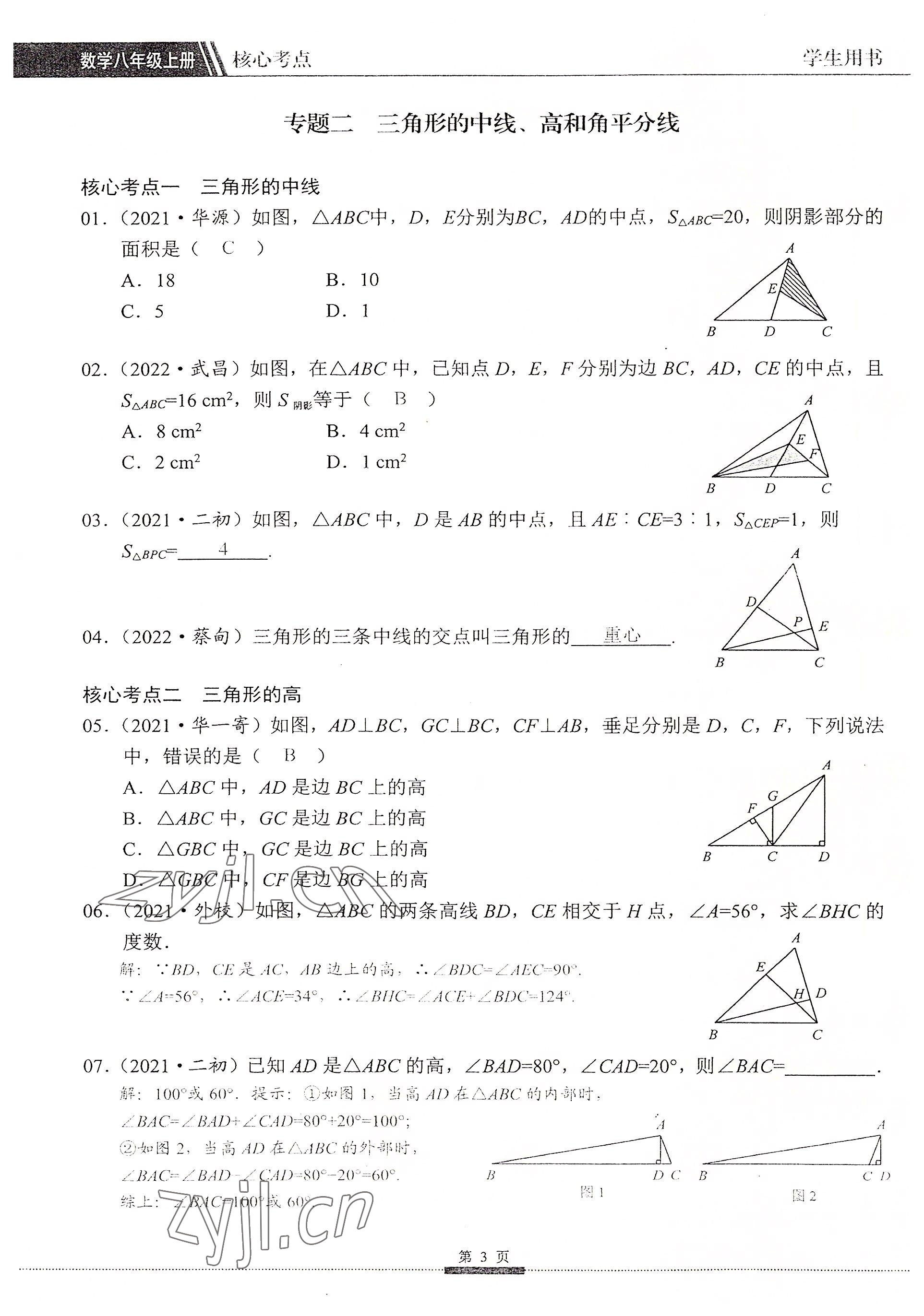 2022年名校學典核心考點延邊大學出版社八年級數學上冊人教版 參考答案第3頁