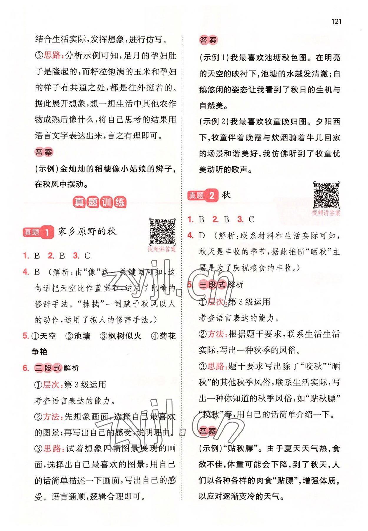 2022年一本閱讀能力訓(xùn)練100分小學(xué)語文三年級人教版A版福建專版 參考答案第6頁