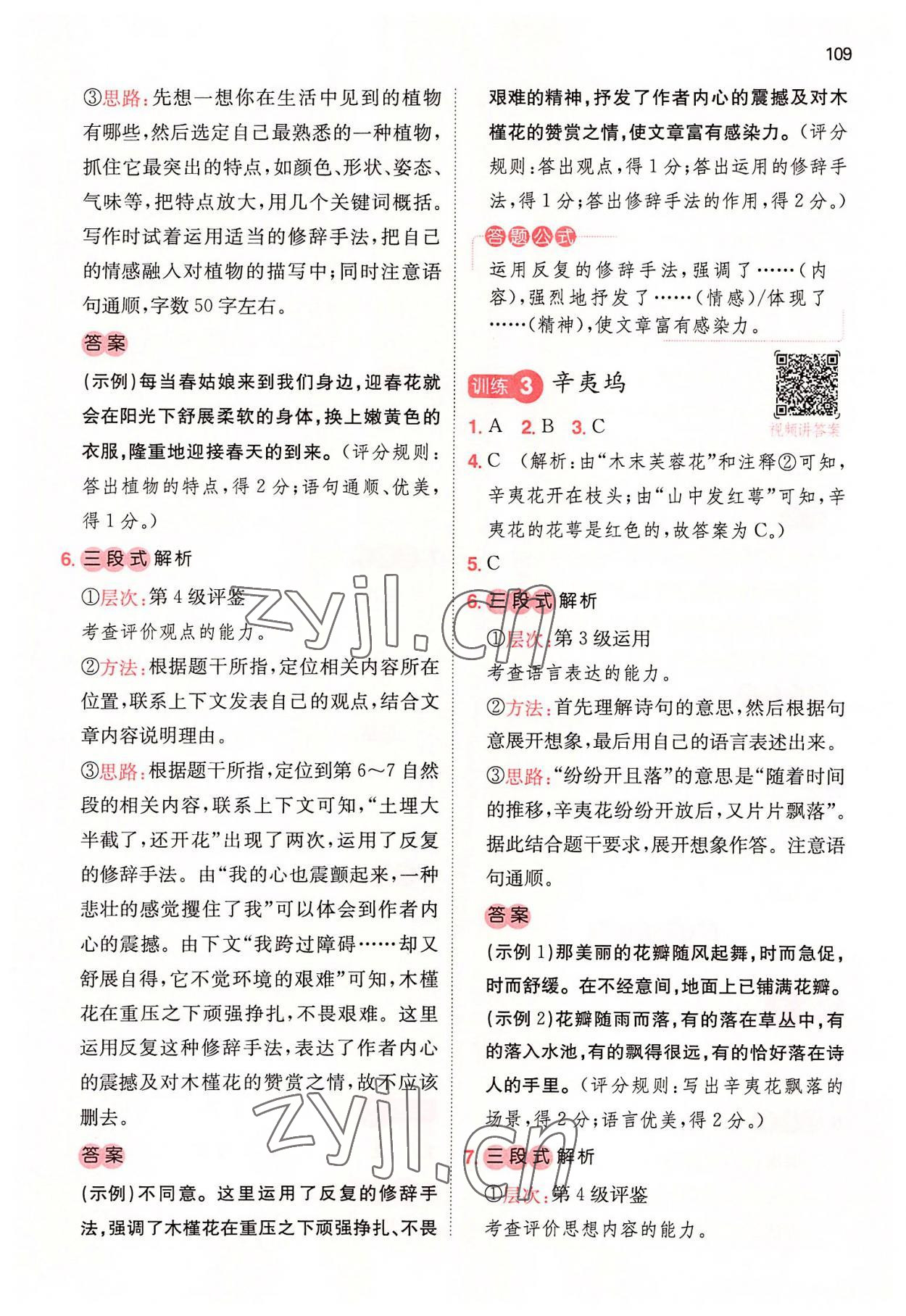 2022年一本閱讀能力訓(xùn)練100分六年級語文人教版A福建專版 參考答案第2頁