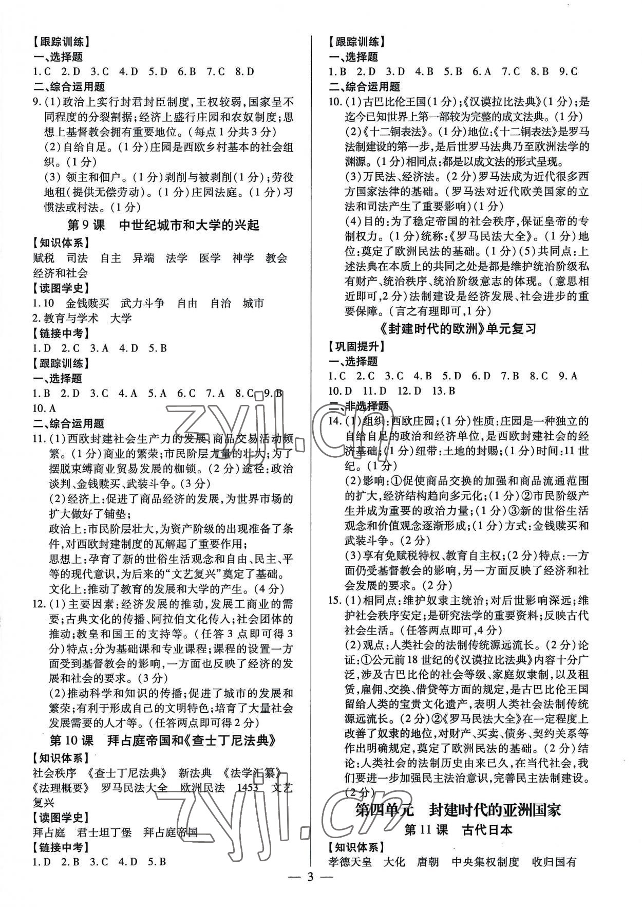 2022年考點(diǎn)跟蹤同步訓(xùn)練九年級歷史全一冊8月印刷 第3頁