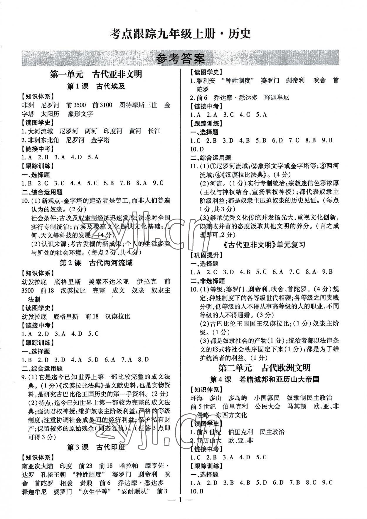 2022年考點跟蹤同步訓(xùn)練九年級歷史全一冊8月印刷 第1頁