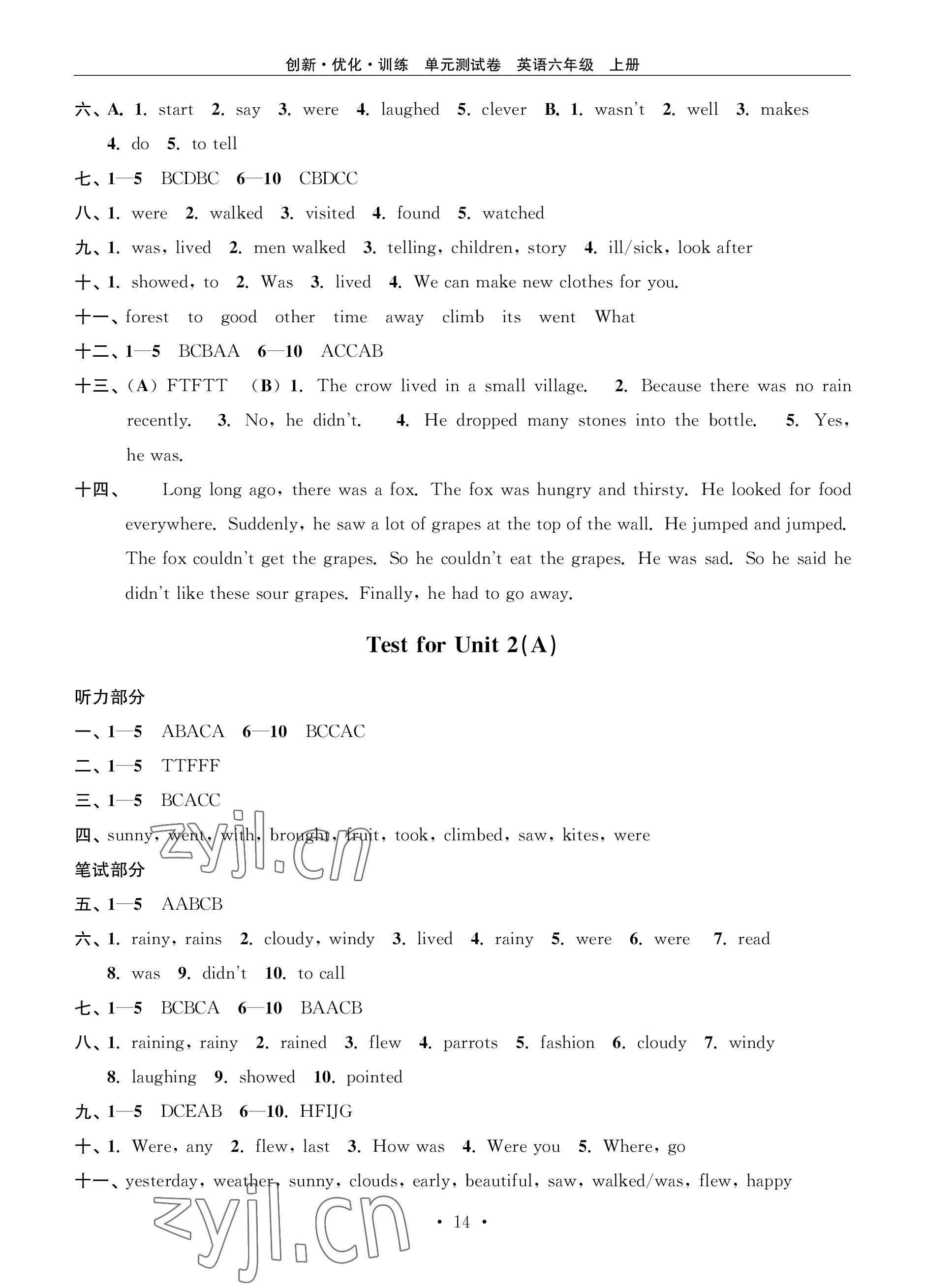 2022年創(chuàng)新優(yōu)化訓(xùn)練單元測試卷六年級英語上冊譯林版 參考答案第2頁